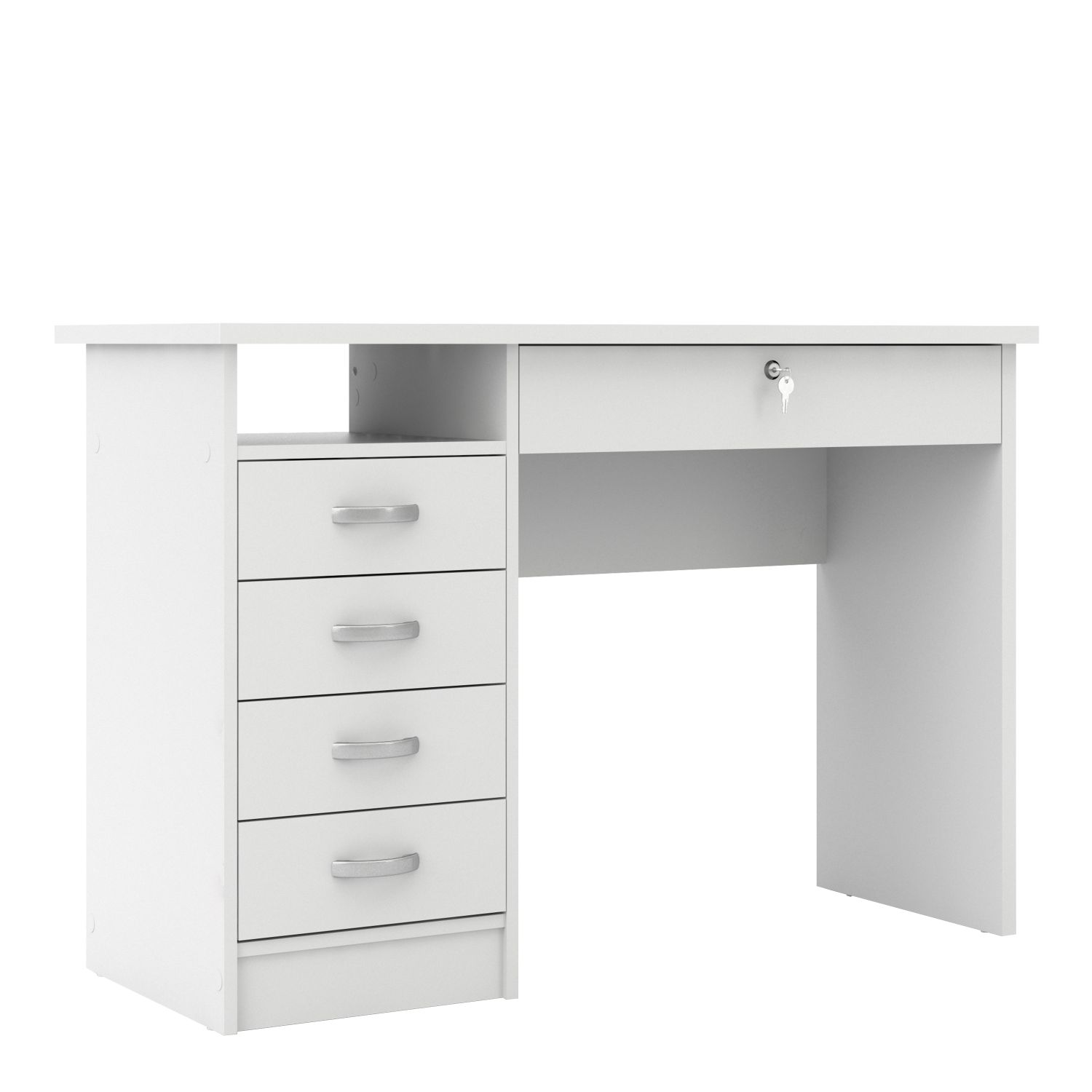 Function Plus Desk 5 Drawers in White - White - Rosalind Collection