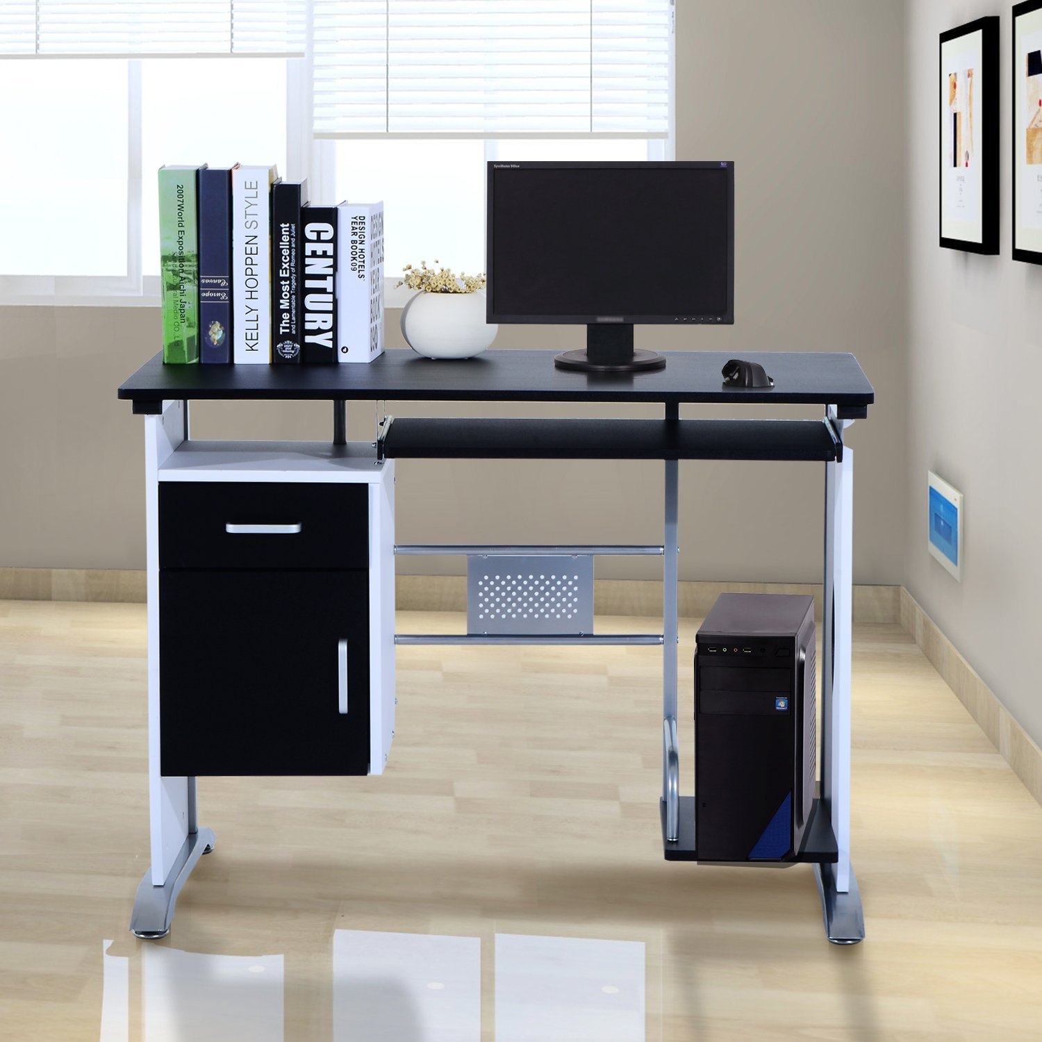 Black Computer Desk with Sliding Keyboard Tray - Home Deals