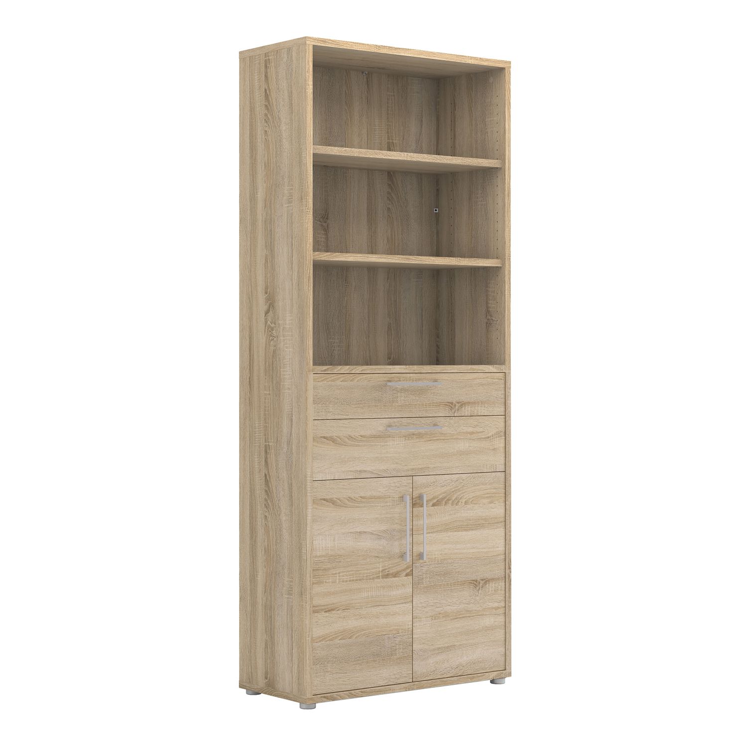 Prima Bookcase 3 Shelves With 2 Drawers And 2 Doors In Oak - Oak Effect - Rosalind Collection