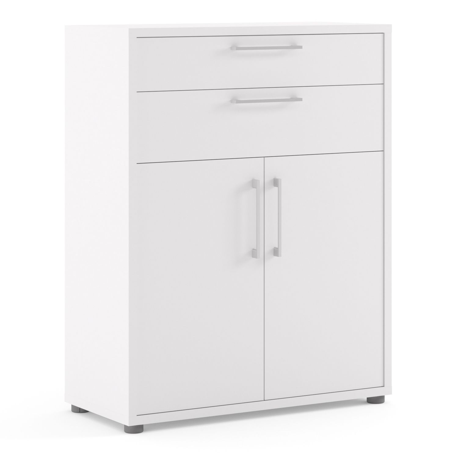 Prima Bookcase 1 Shelf With 2 Drawers And 2 Doors In White - White - Rosalind Collection