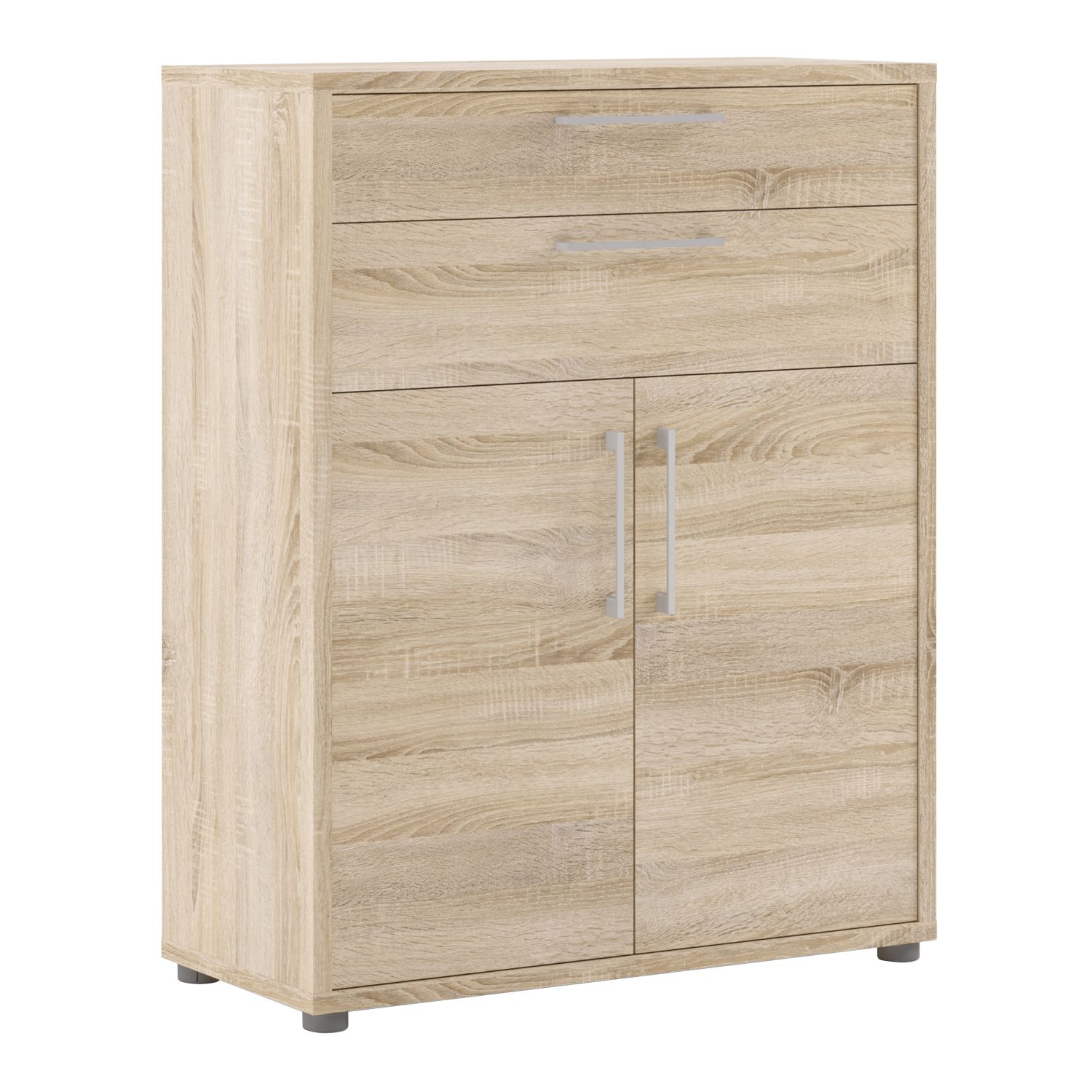 Prima Bookcase 2 Shelves with 2 Drawers and 2 Doors in Oak - Oak Effect - Rosalind Collection