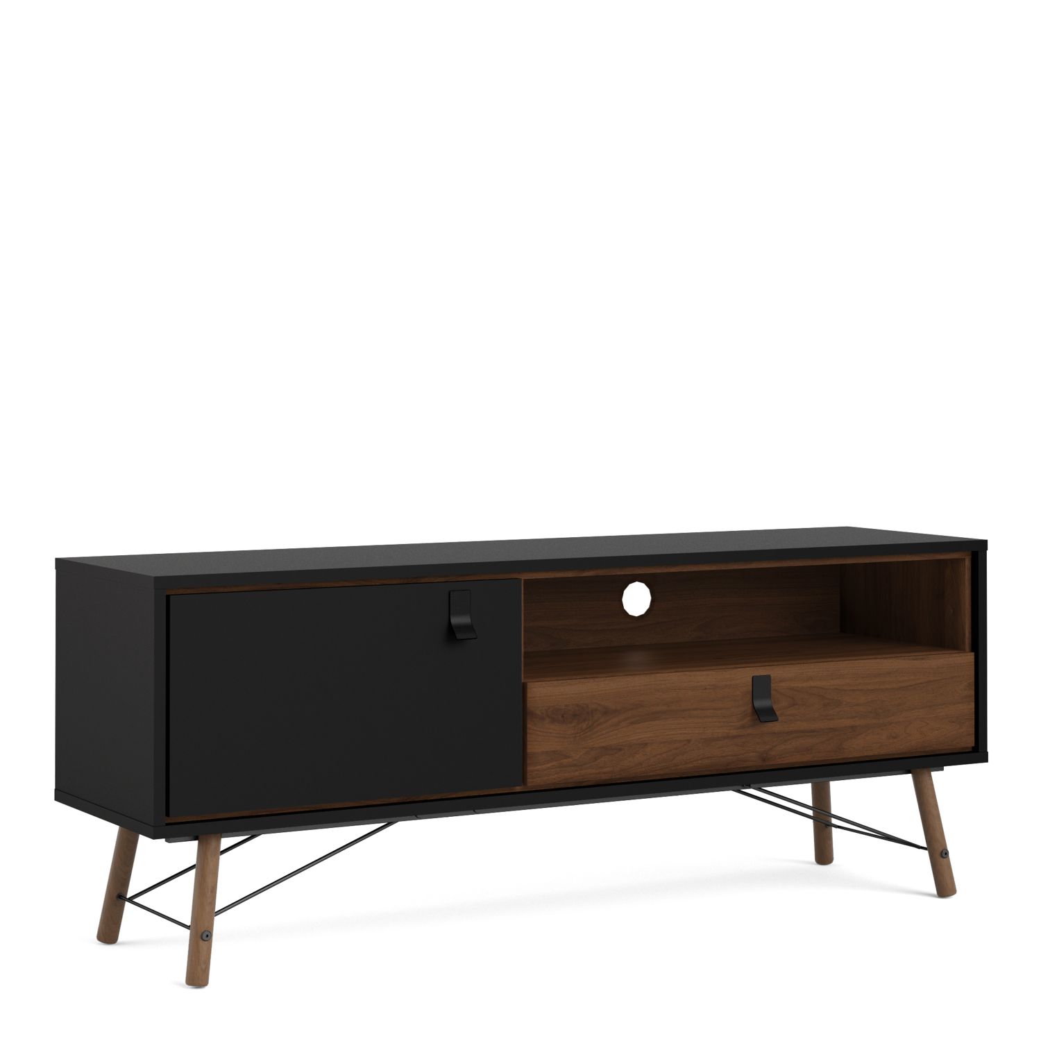 Ry TV-unit 1 door + 1 drawer - Matt Black Walnut - Rosalind Collection