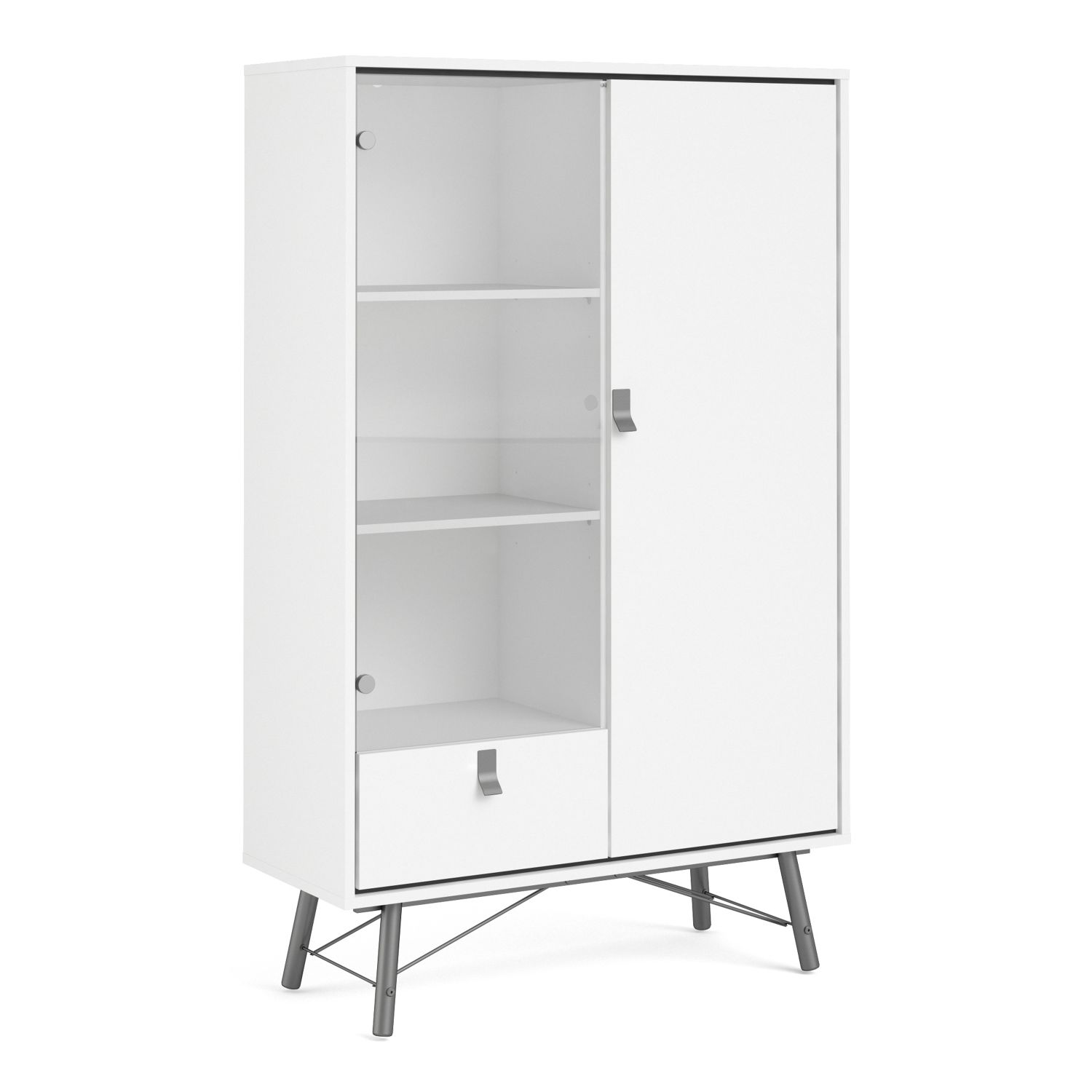 Ry China cabinet 1 door + 1 glass door + 1 drawer - Matt White - Rosalind Collection