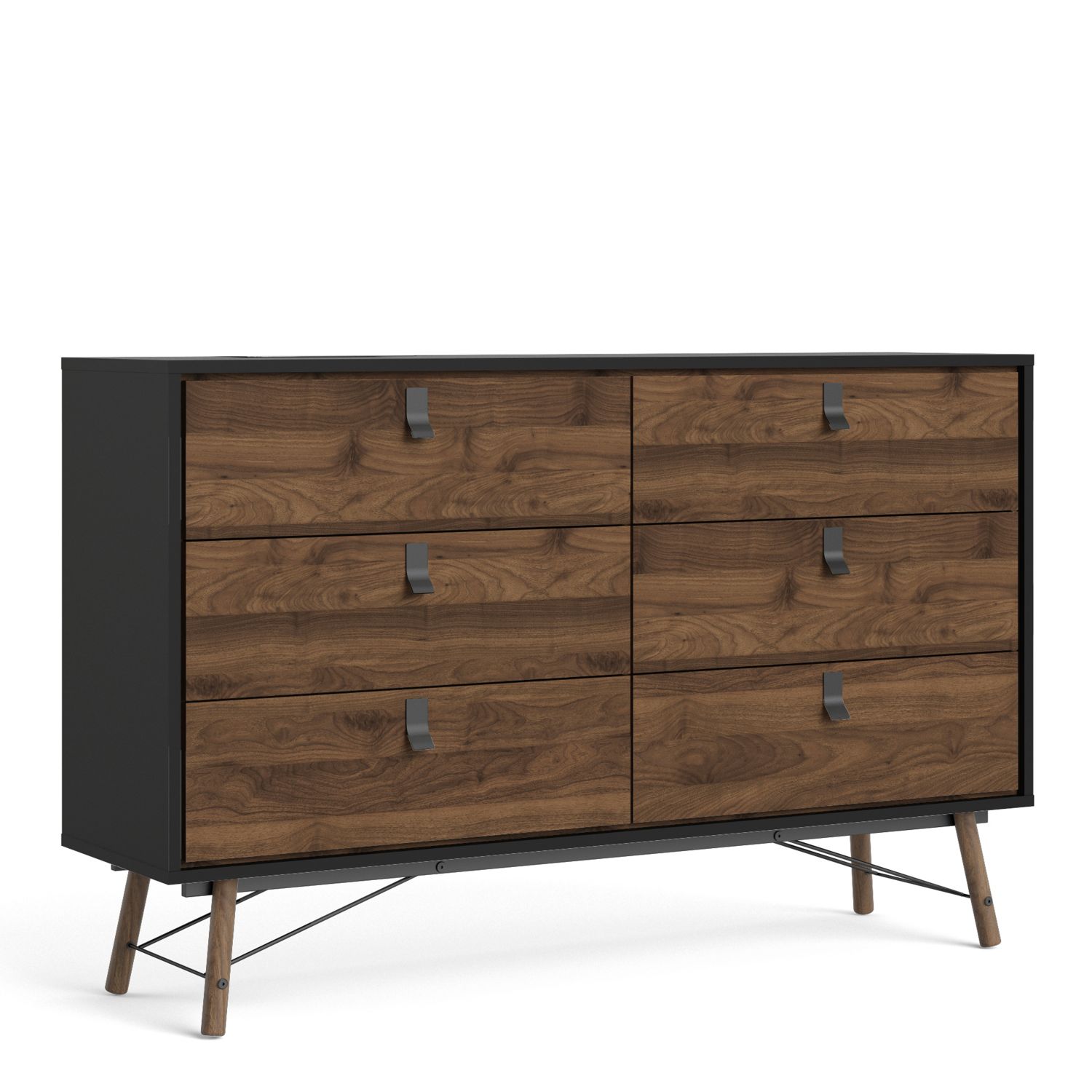 RYTON Black Chest of Drawers - Extra Large-sized, 6 Drawers - Rosalind Collection