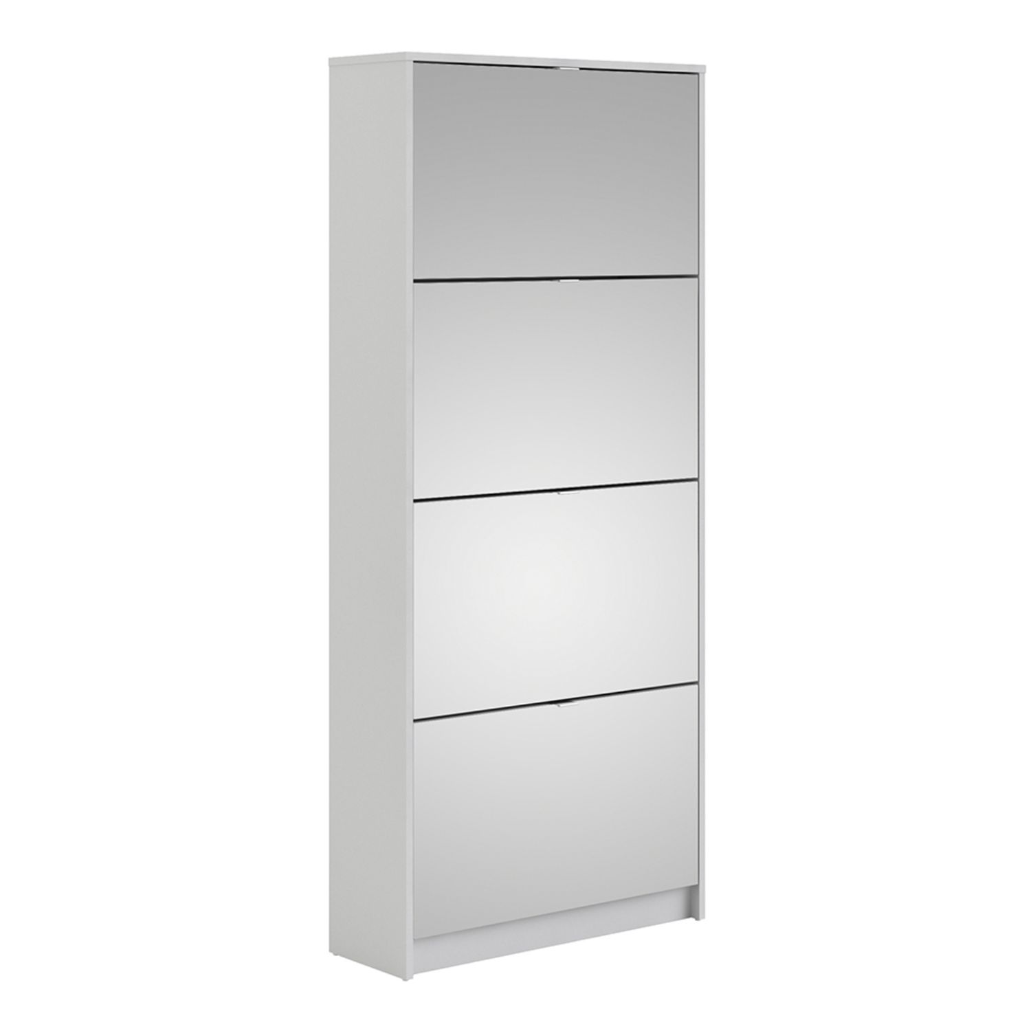 Shoe cabinet w. 4 mirror tilting doors and 2 layers - White - Rosalind Collection