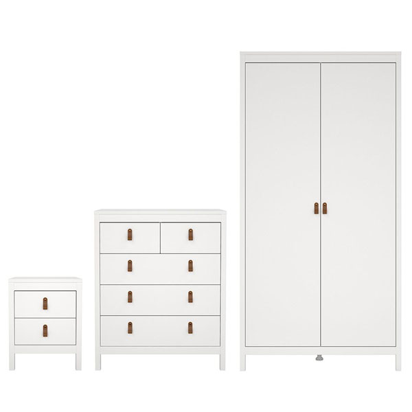 Wardrobe Set - BURNLEY 2 Door Bedroom Set 3 Piece White 102cm - Rosalind Collection