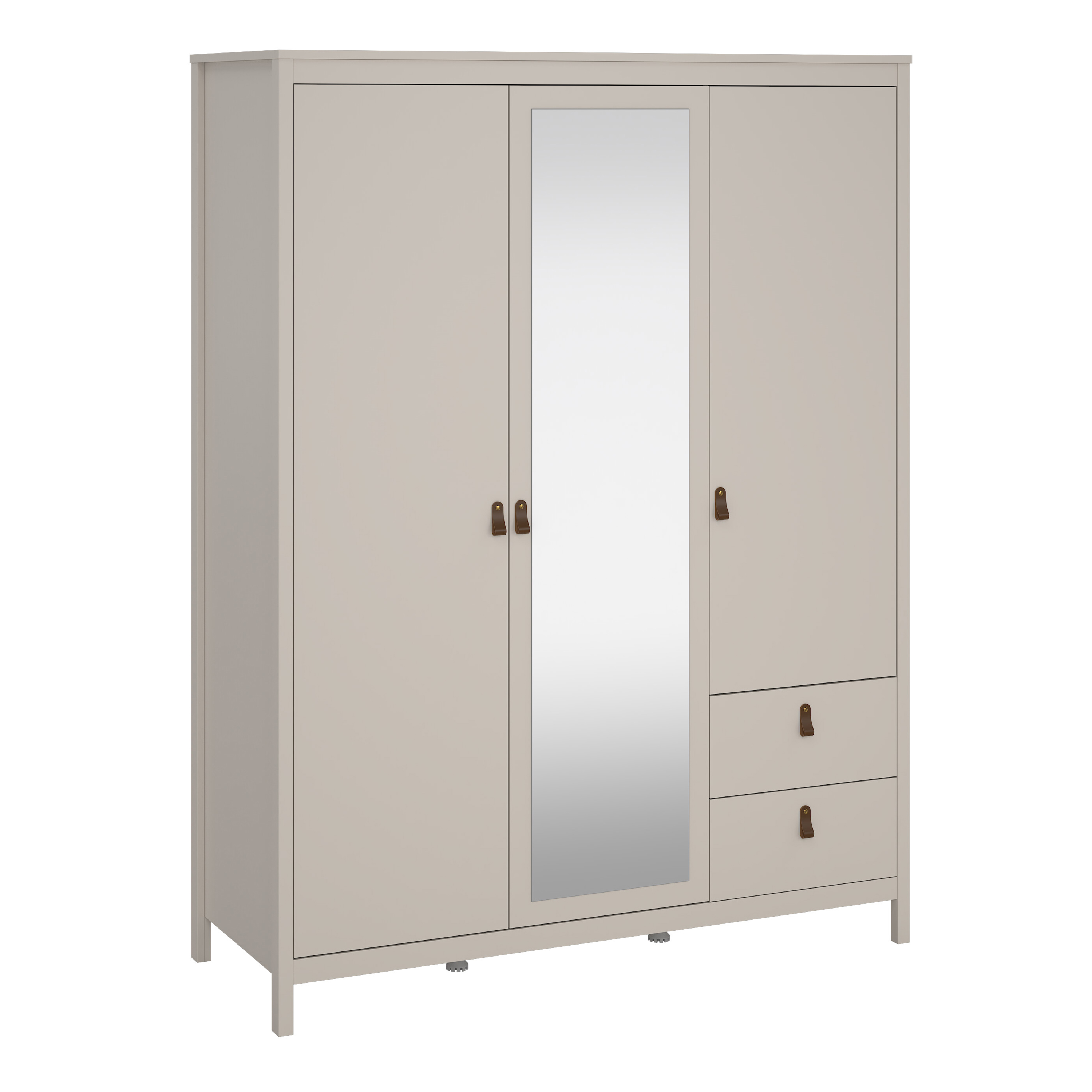Wardrobe - BURNLEY 3 Door 2 Drawer Mirrored Wardrobe Beige 150cm - Rosalind Collection