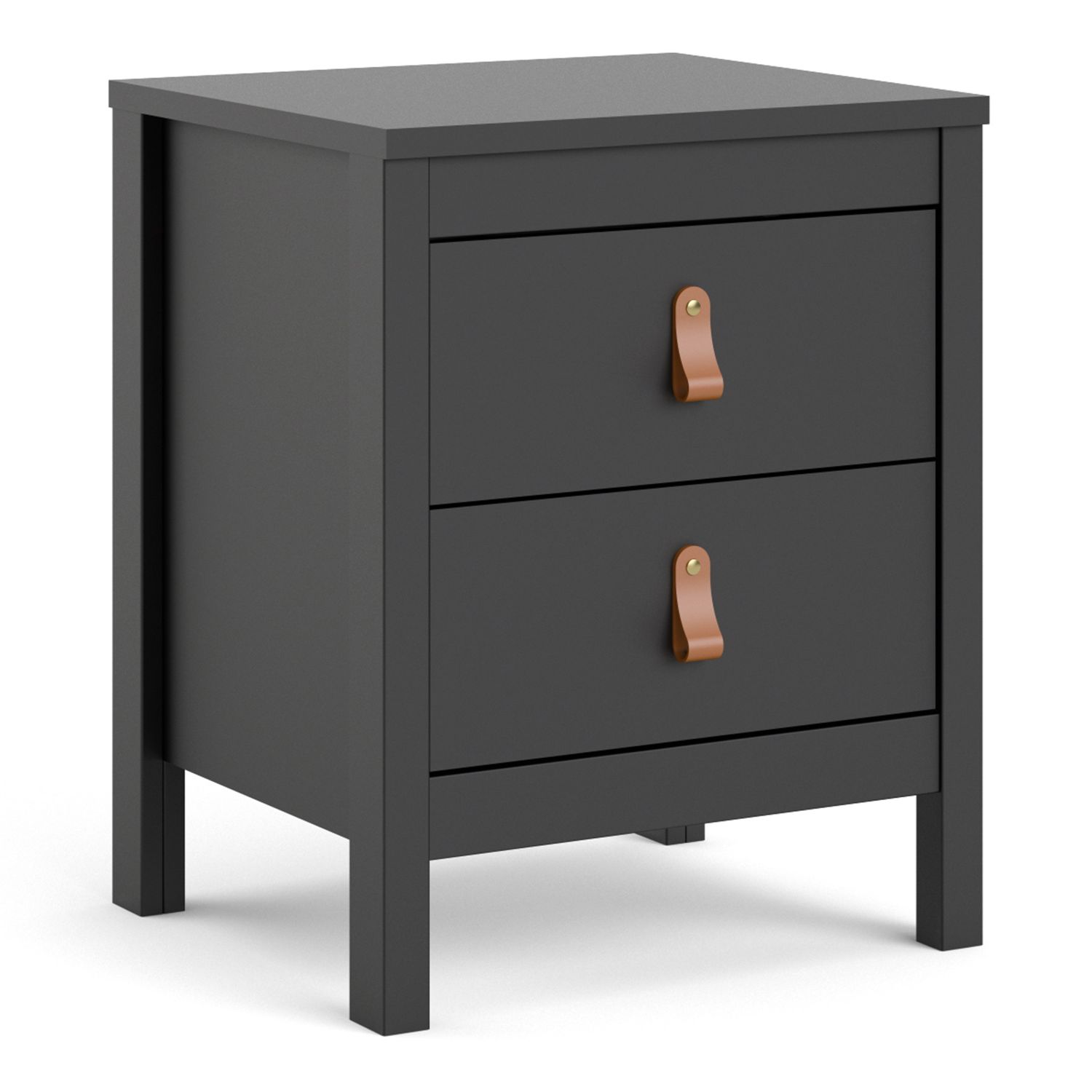 Bedside Table - BARCELONA 2 Drawer Nightstand Matt Black 43.6cm - Rosalind Collection