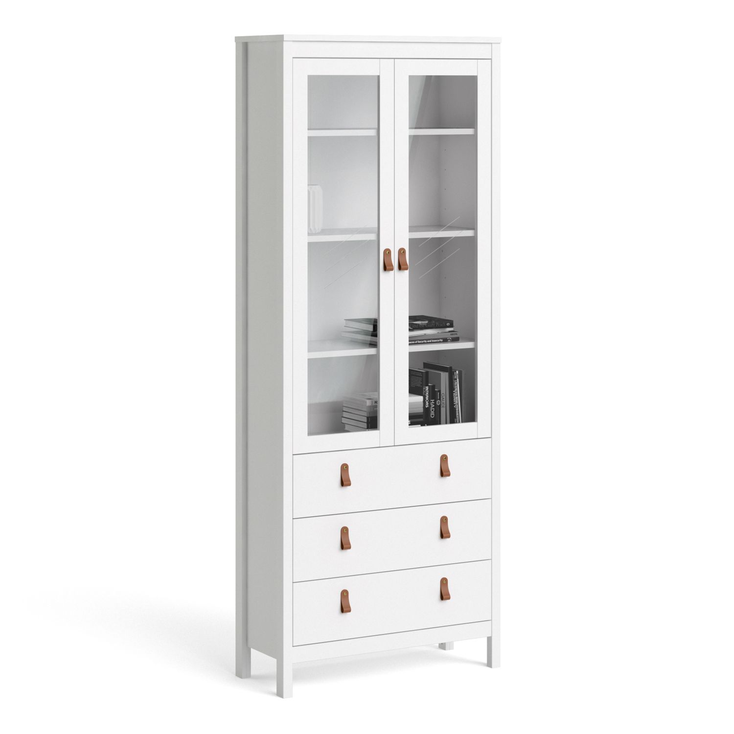 Barcelona China cabinet 2 doors w/glass + 3 drawers in White - White - Rosalind Collection