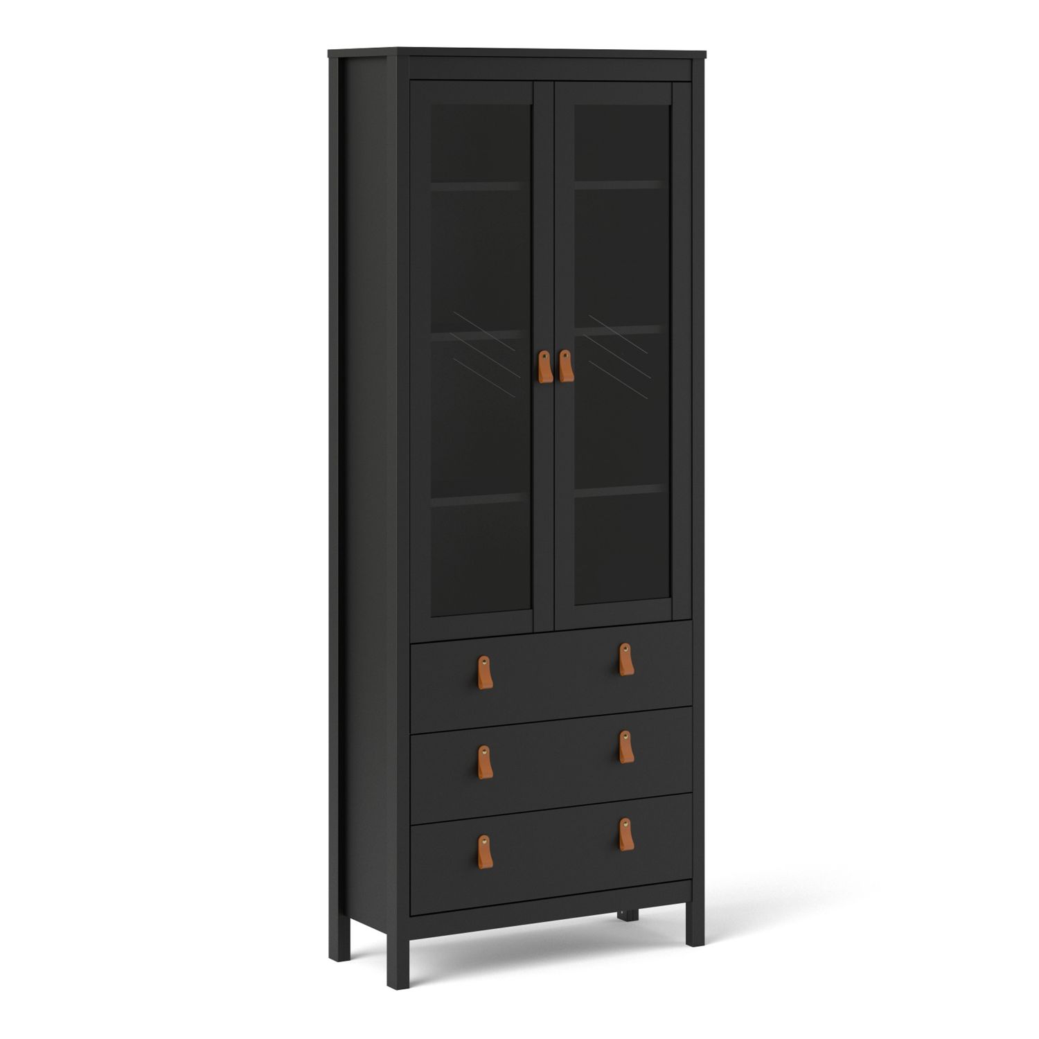 Barcelona China cabinet 2 doors w/glass + 3 drawers in Matt Black - Matt Black - Rosalind Collection