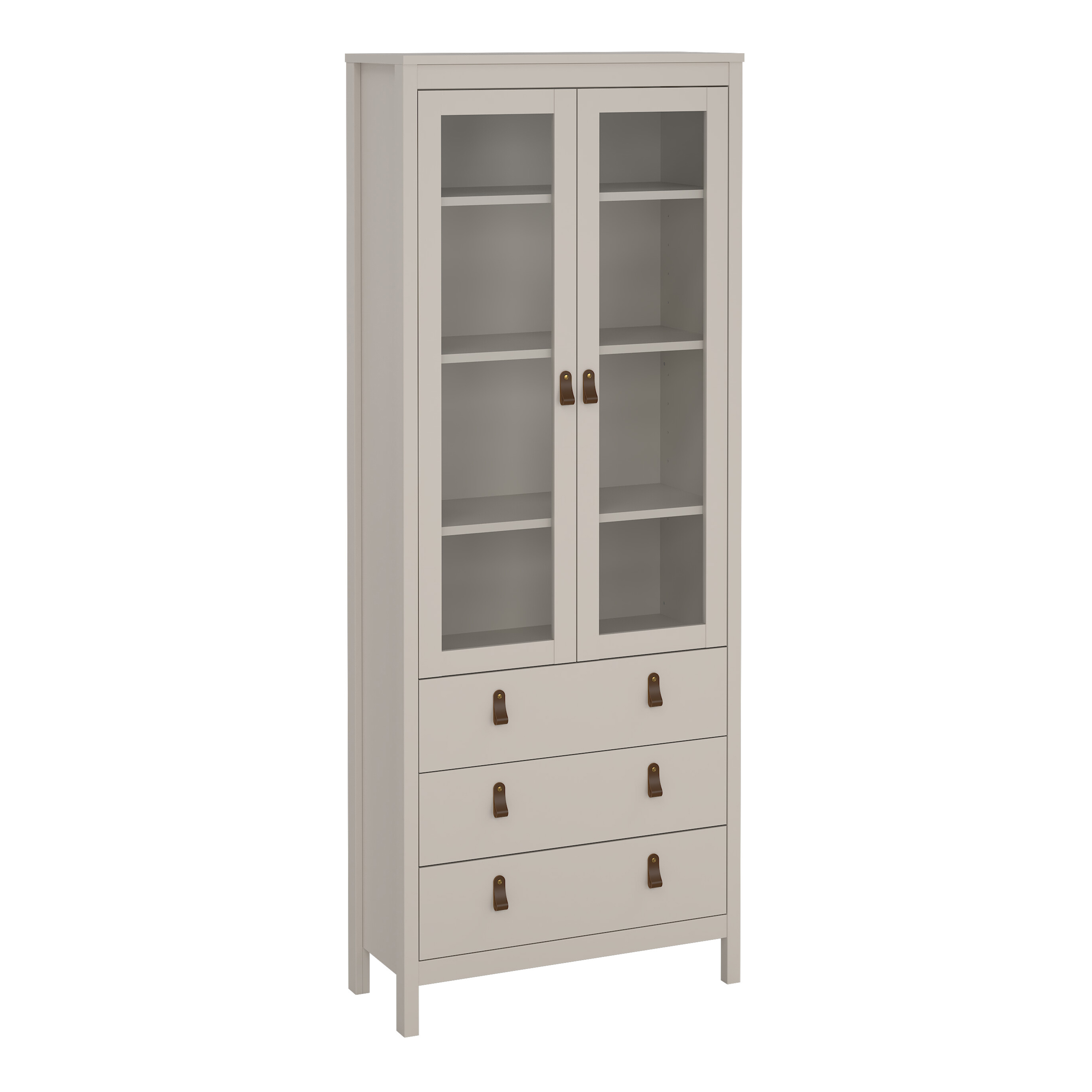BURNLEY China Cabinet 2 Glass Doors with 3 Drawers in Beige - Rosalind Collection