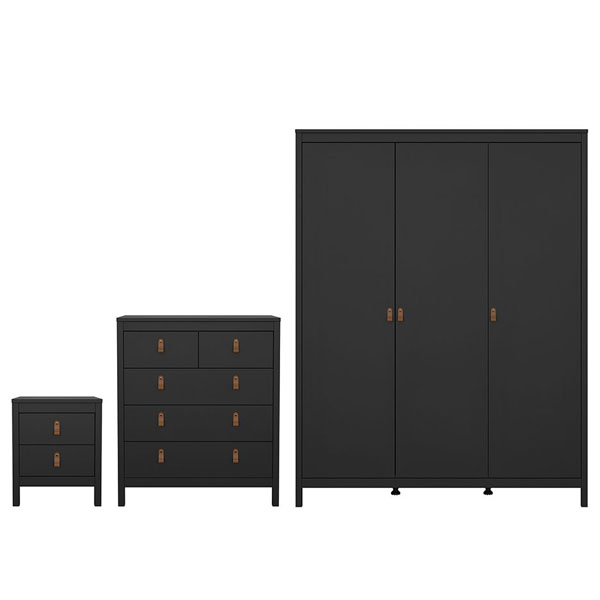 Wardrobe Set - BURNLEY 3 Door Bedroom Set 3 Piece Matt Black 149cm - Rosalind Collection