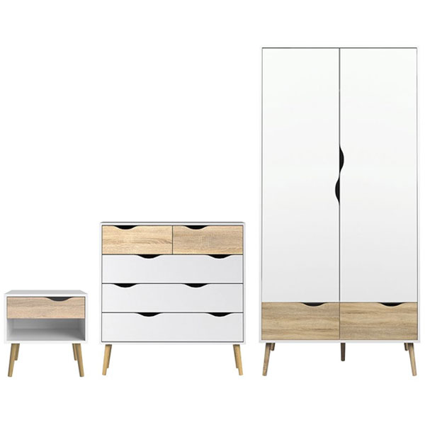 Wardrobe Set - OSSETT 2 Door Bedroom Set 3 Piece White and Oak 98cm - Rosalind Collection