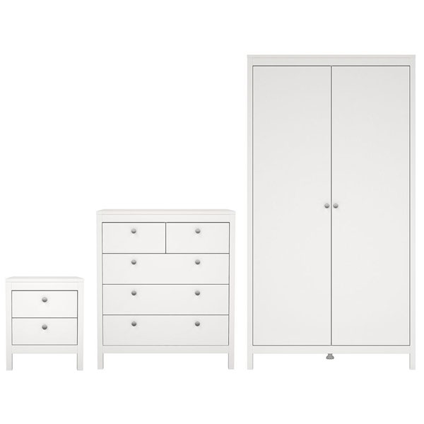 Wardrobe Set - MEMPHIS 2 Door Bedroom Set 3 Piece White 102cm - Rosalind Collection