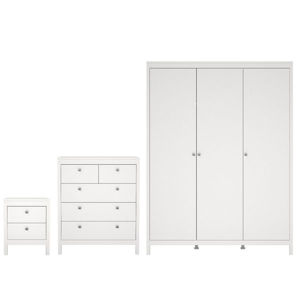 Wardrobe Set - MEMPHIS 3 Door Bedroom Set 3 Piece White 149cm - Rosalind Collection