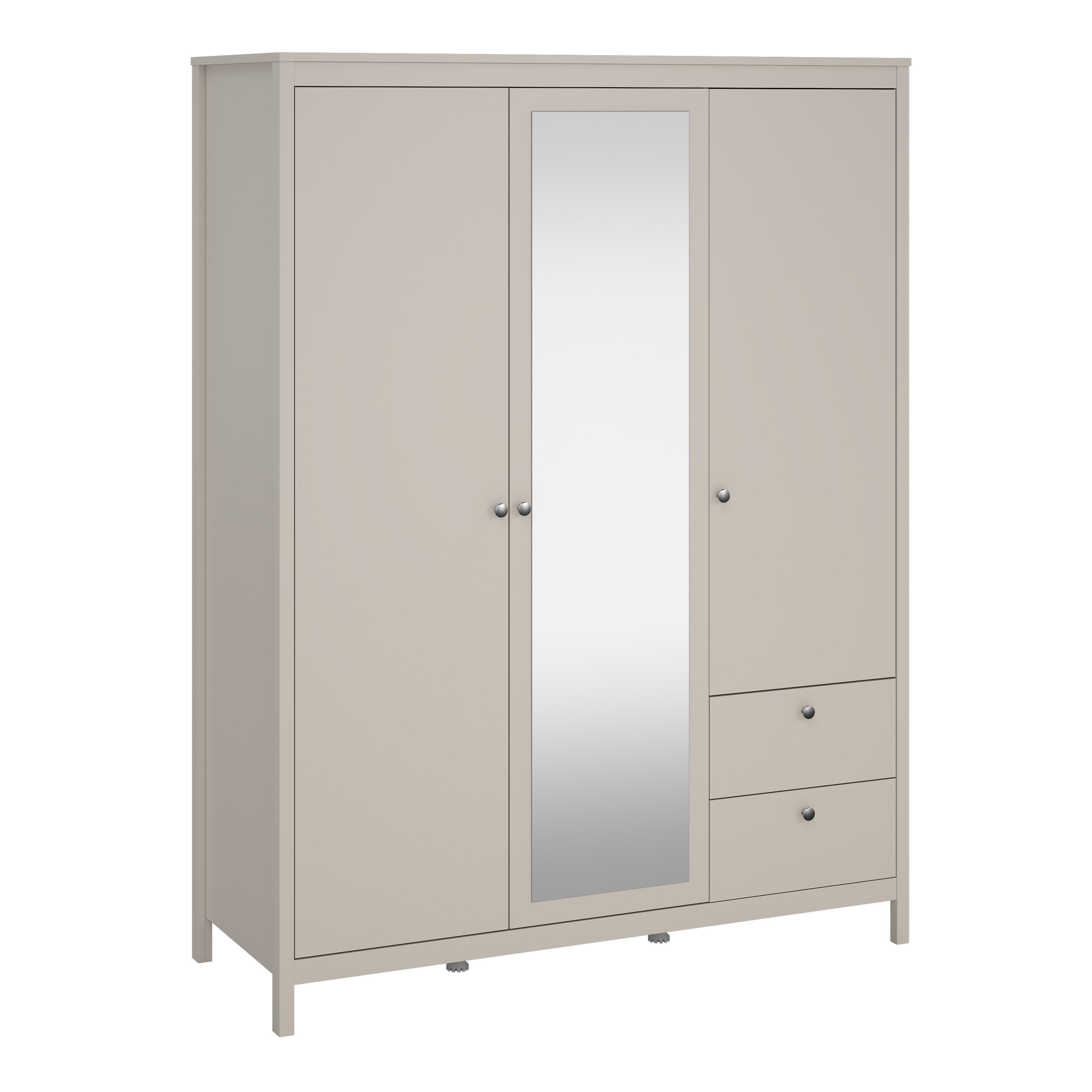 Wardrobe - MEMPHIS 3 Door 2 Drawer Mirrored Wardrobe Beige 150cm - Rosalind Collection