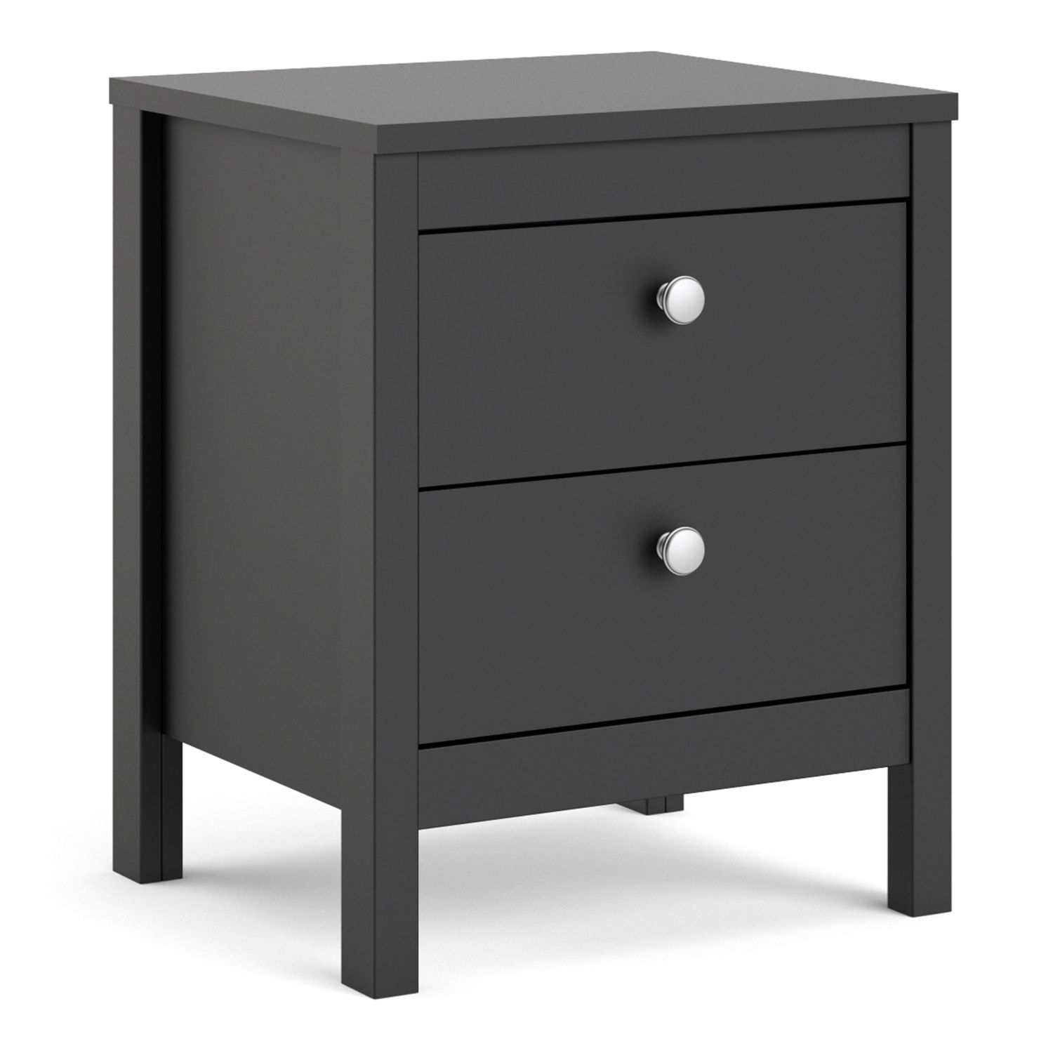 Bedside Table - MADRID 2 Drawer Nightstand Matt Black 43.6cm - Rosalind Collection