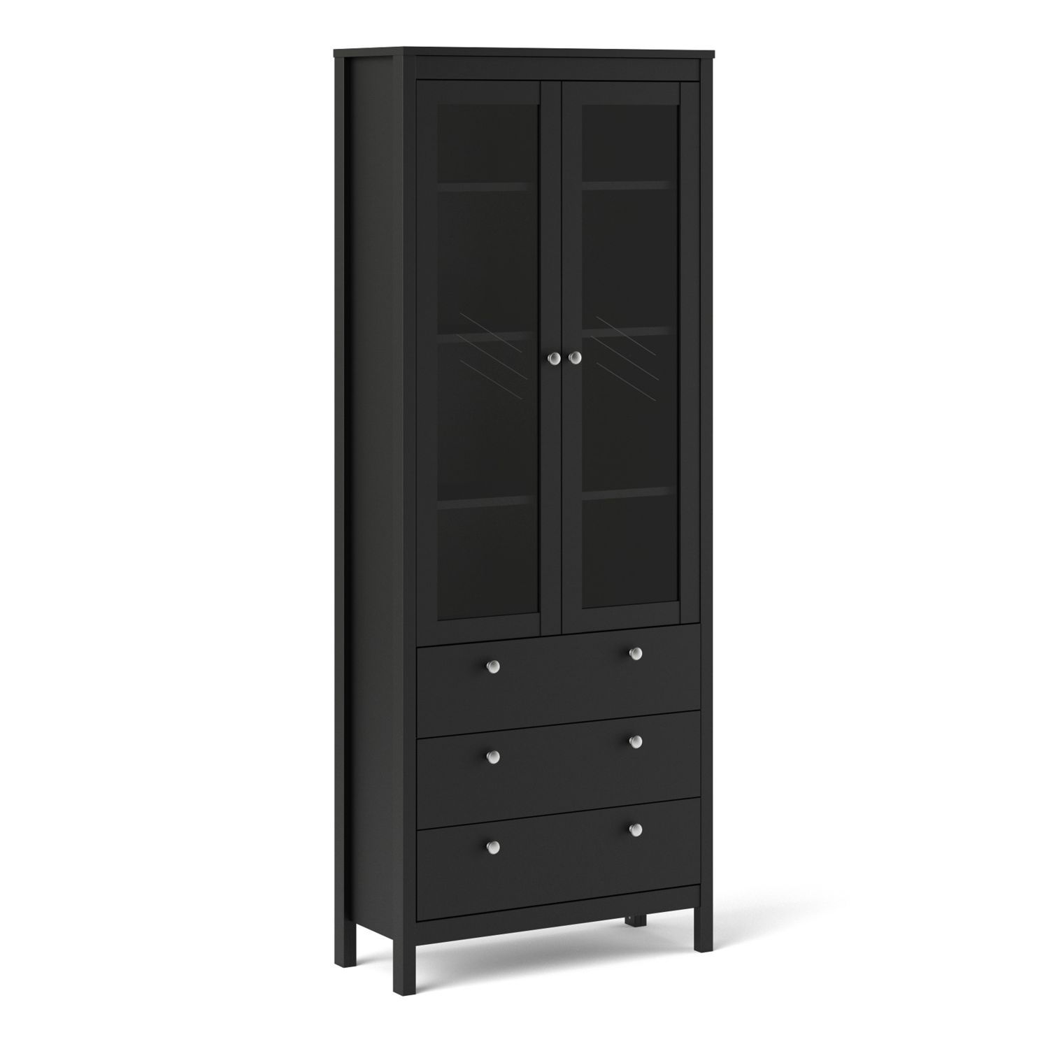 Madrid China cabinet 2 doors w/glass + 3 drawers in Matt Black - Matt Black - Rosalind Collection