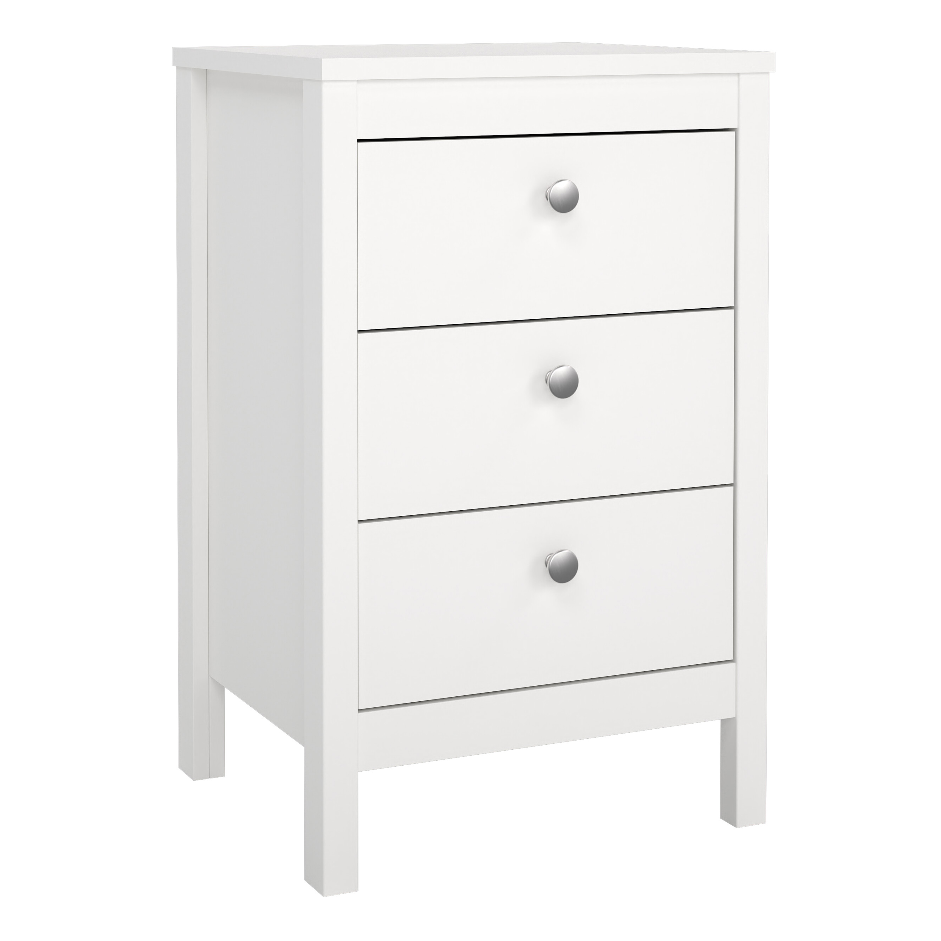 Bedside Table - MEMPHIS Nightstand 3 Drawers in White 44cm - Rosalind Collection