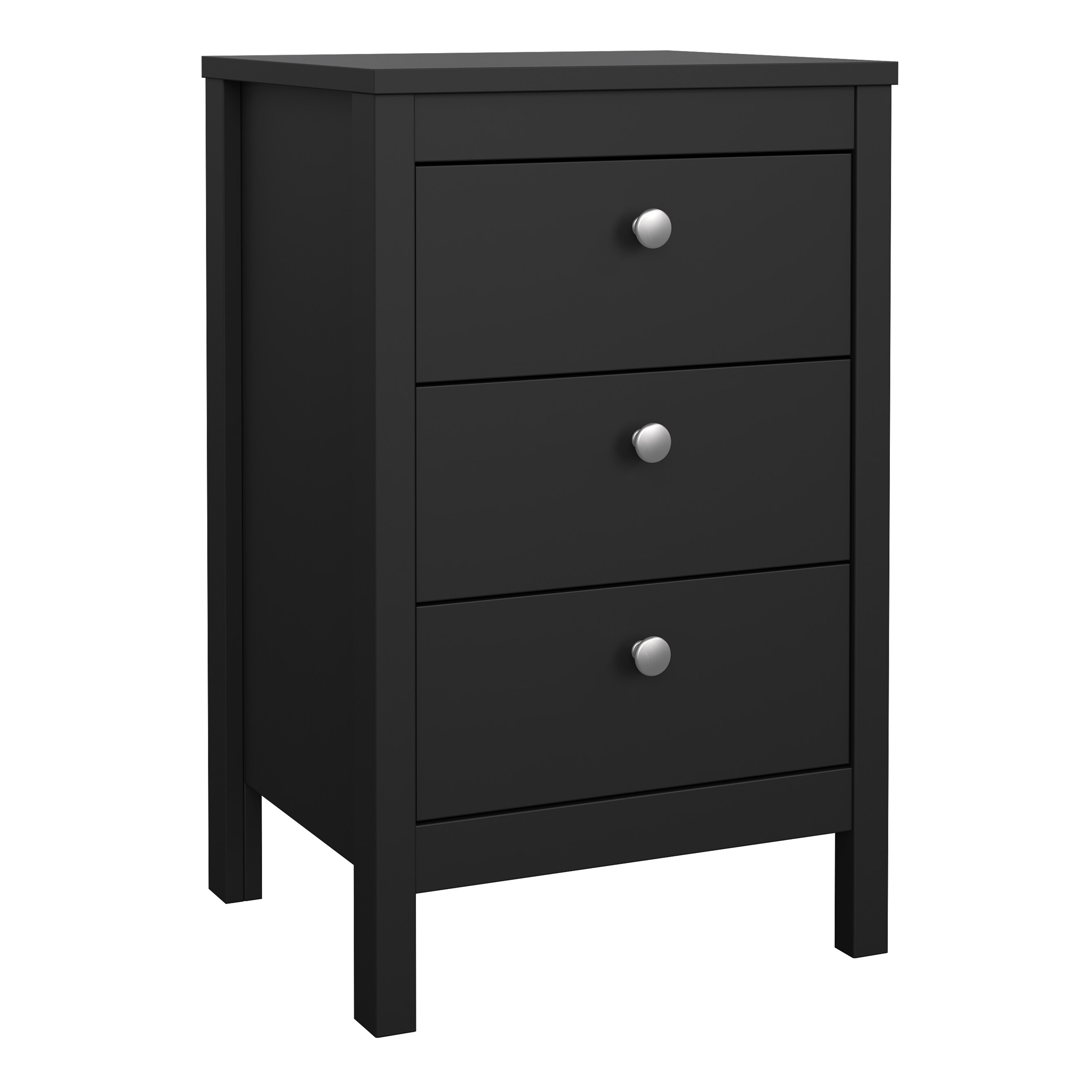 Bedside Table - MEMPHIS Nightstand 3 Drawers in Matt Black 44cm - Rosalind Collection