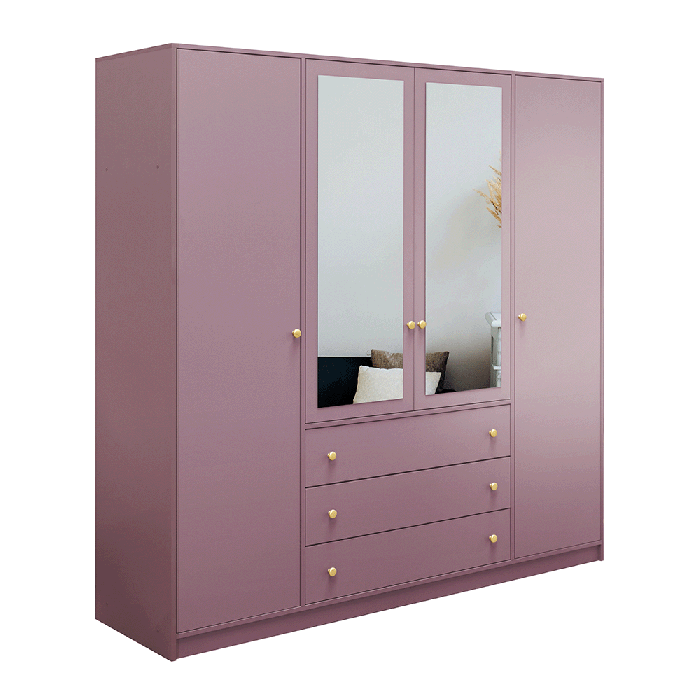 ELVIRO 4 Door Mirrored Wardrobe with 3 Drawers Purple - 196cm - Avellino & Wells