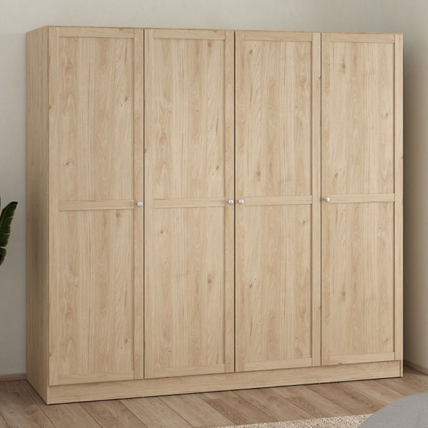 Wardrobe - MANFRED 4 Door Wardrobe Jackson Hickory Oak 195.5cm - Rosalind Collection