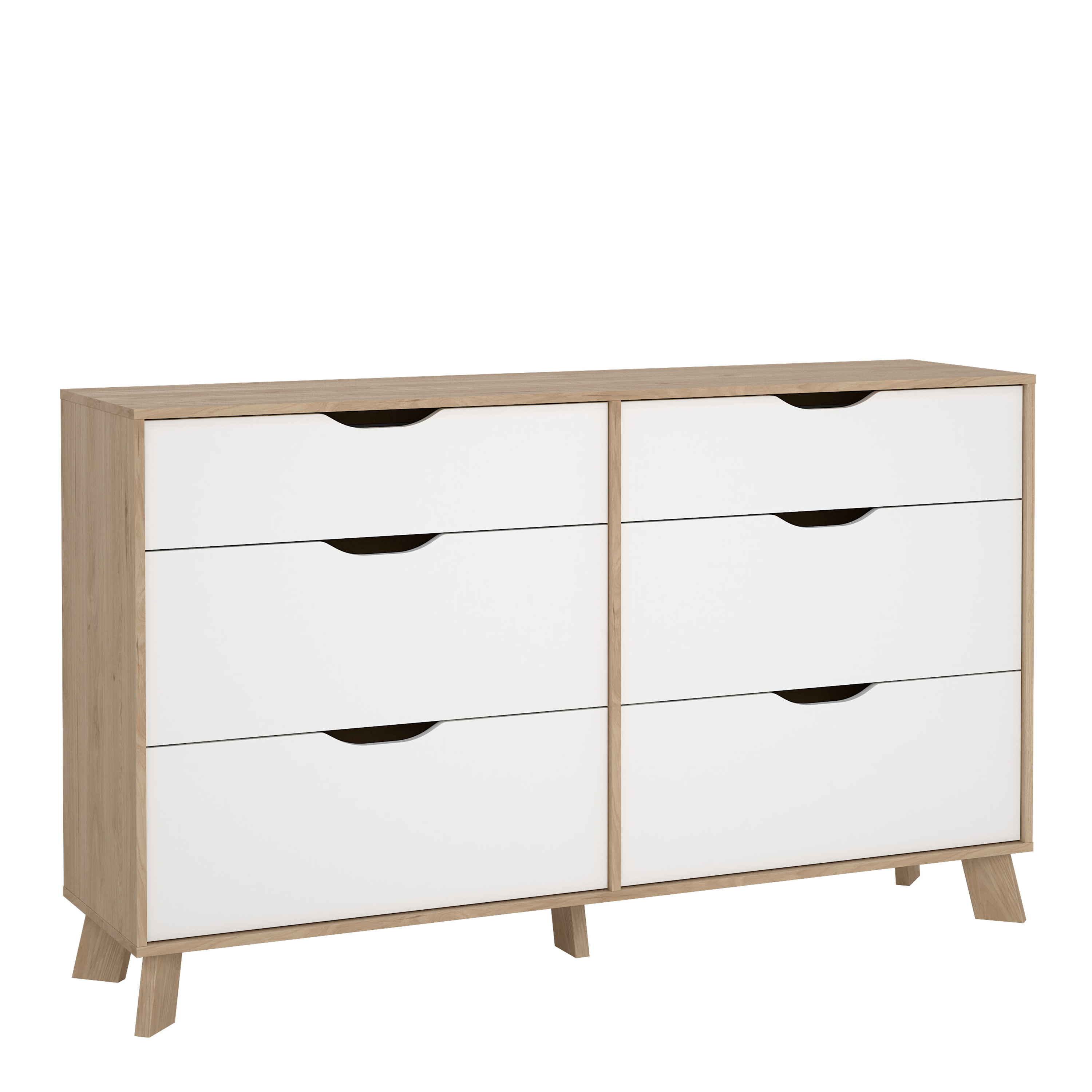 IKRON Oak Finish Chest of Drawer - Extra Large-sized, 6 Drawers, Double - Rosalind Collection