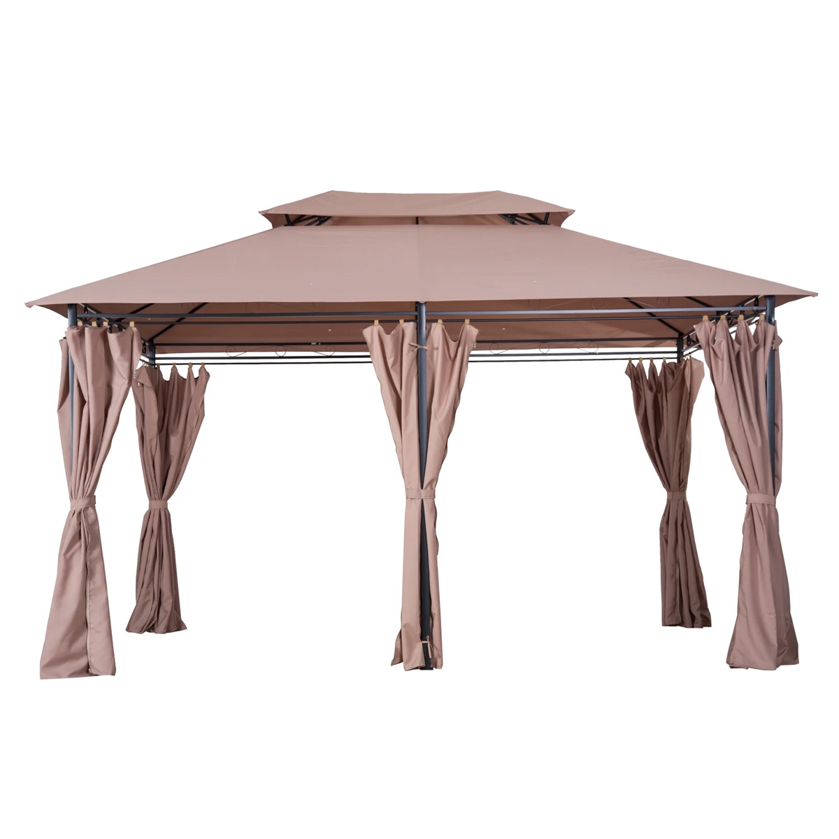 4x3m Pavilion Steel Frame Garden Gazebo - Khaki - The Garden Savant