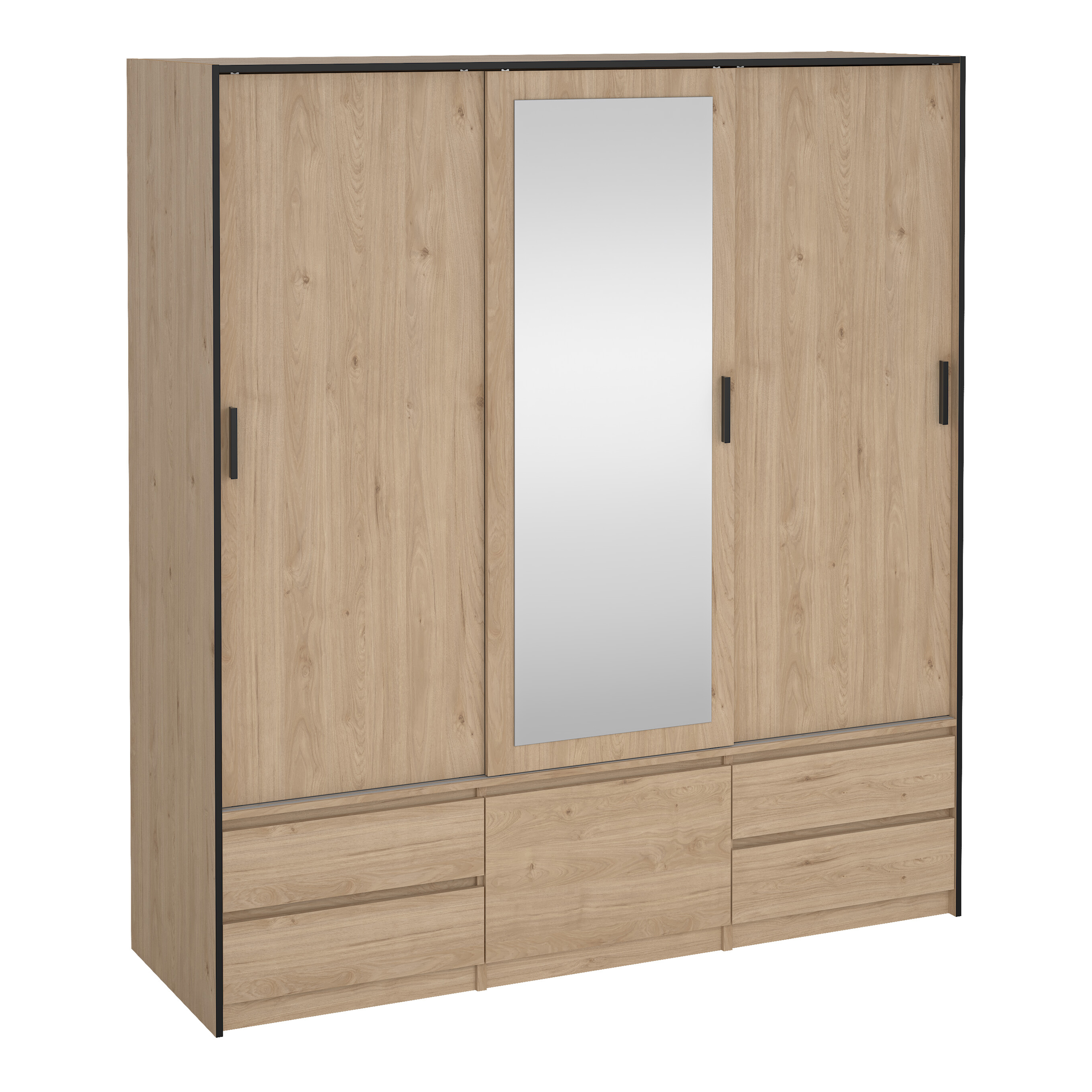 Sliding Wardrobe - LACOSTE 3 Doors Mirrored Wardrobe Jackson Hickory Oak 181cm - Rosalind Collection