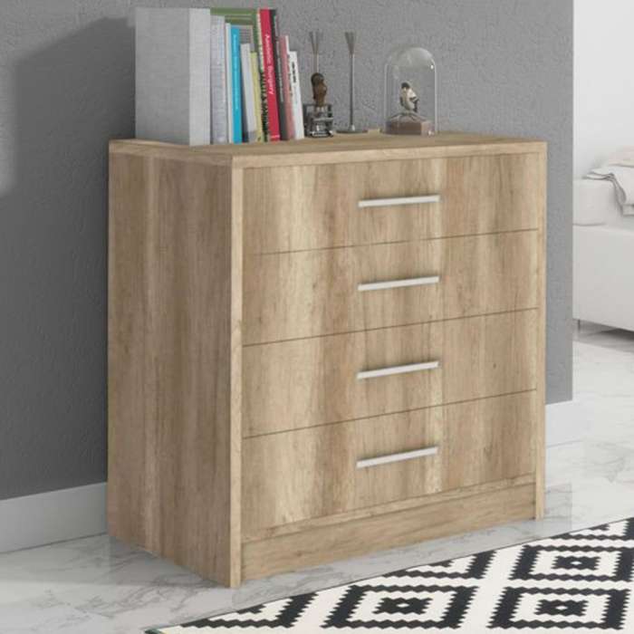 AVERTON Medium Oak Finish Chest of Drawers - Medium-sized, 4 Drawers - Avellino & Wells