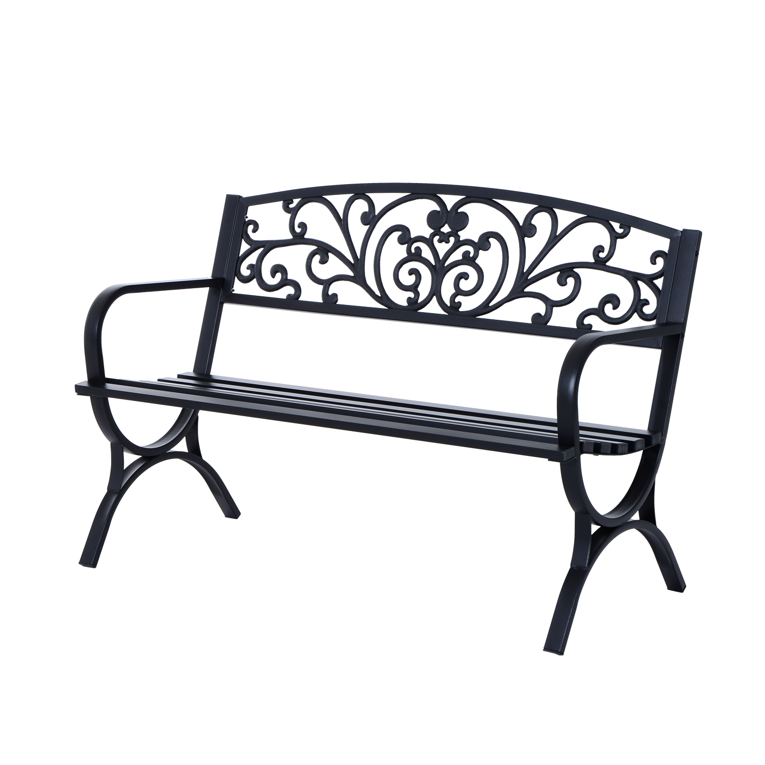2 Seater Metal Garden Bench Garden Park Porch Chair Outdoor Patio Loveseat Seat Black - Life Essentials