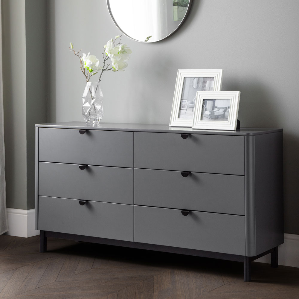 CAMEO Grey Chest of Drawers - Large-sized, 6 Drawers, Double - JB Collections