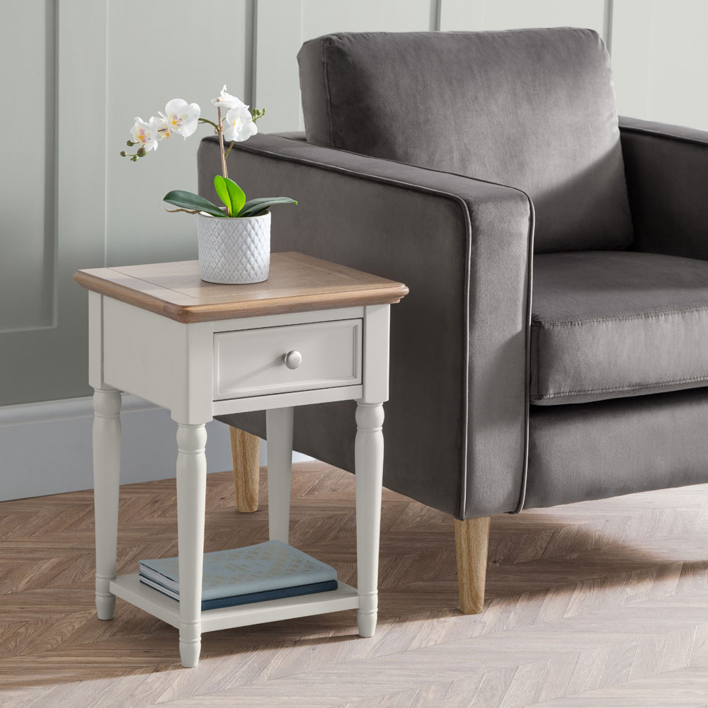 Provence Modern Lamp Table with 1 Drawer - Grey & Oak - JB Collections