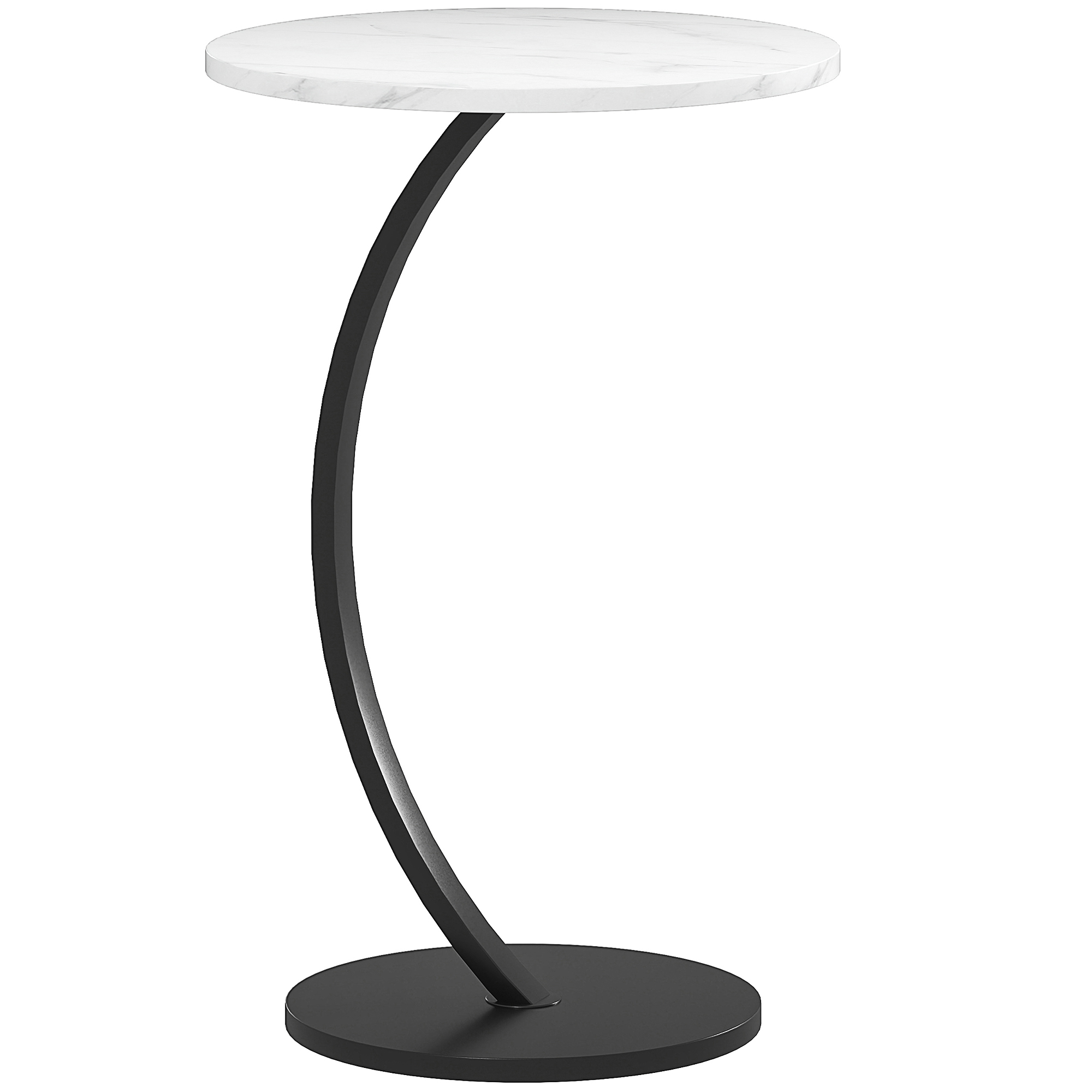HERON C Shaped Side Table Round Bedside Table with Marble Effect Top White - Life Essentials