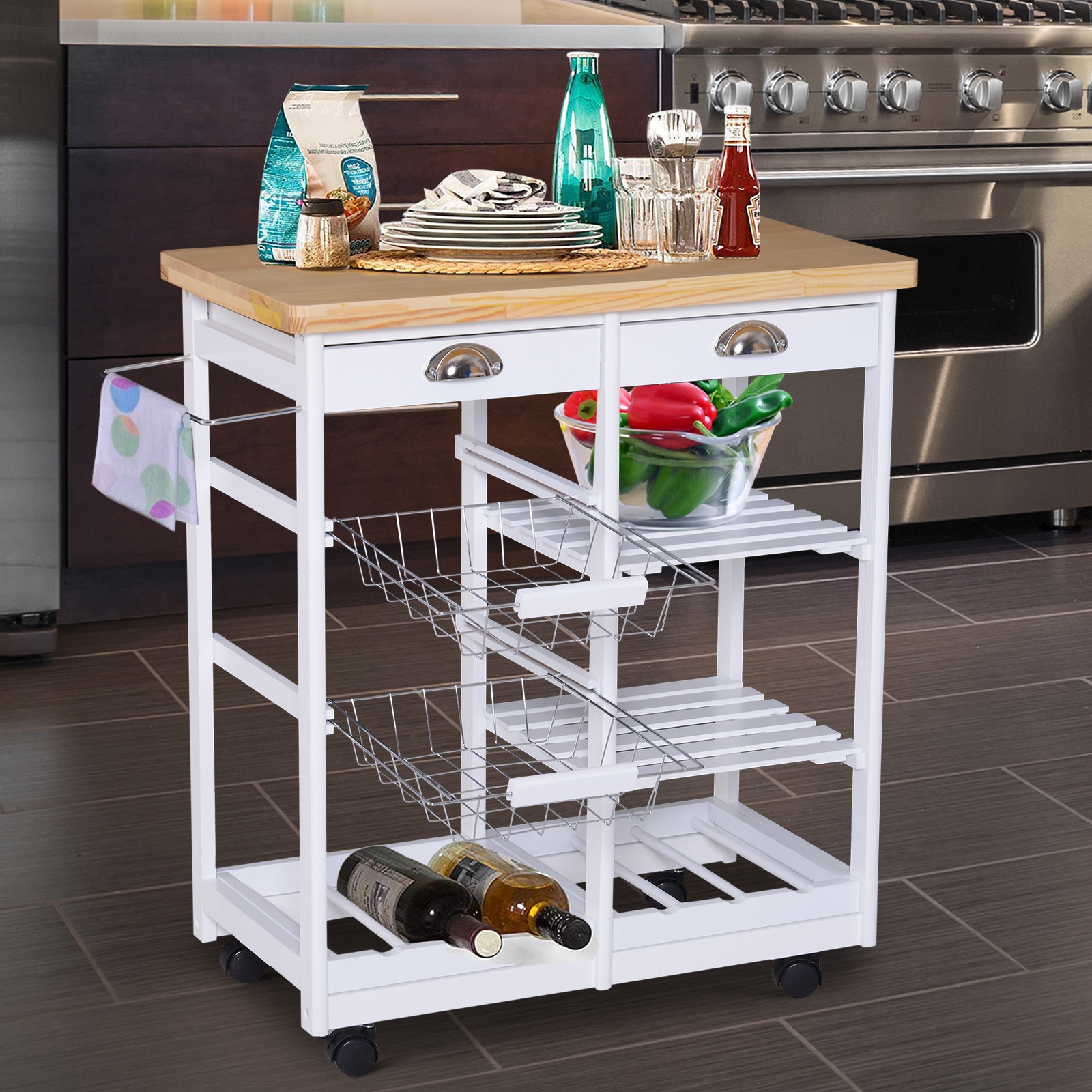 Rolling Kitchen Island Trolley in White - Home Deals