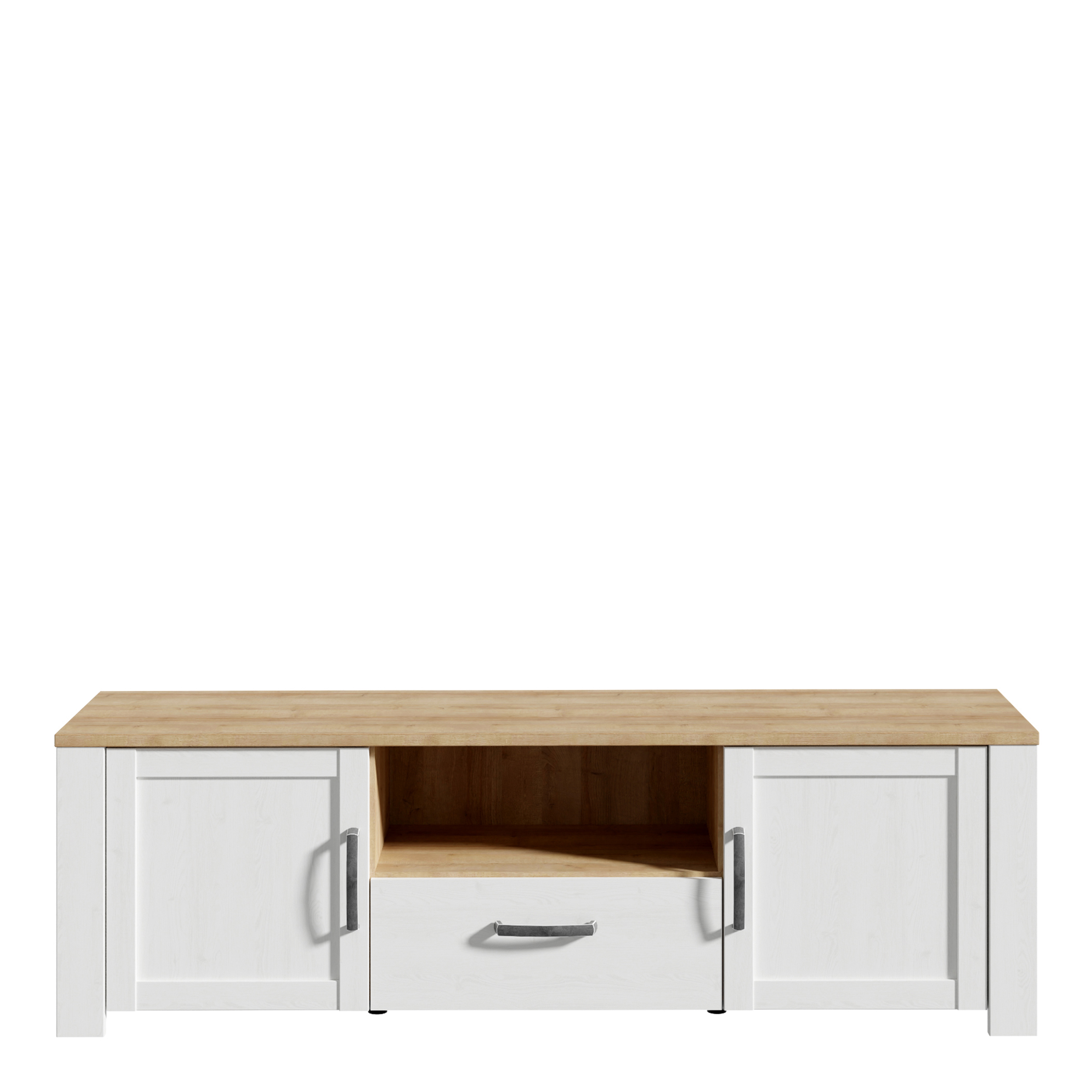 TV Stand - BOHOL Media Unit LED Light Riviera Oak and White 166.1cm - Rosalind Collection