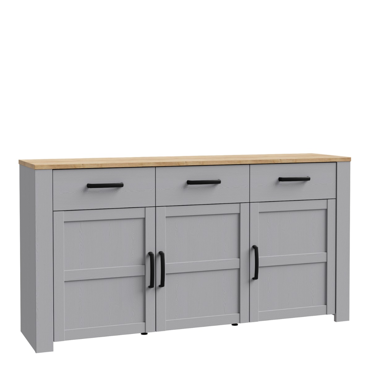 Karen Riviera Oak Top 3 Door Sideboard with 3 Drawers - Grey - Rosalind Collection