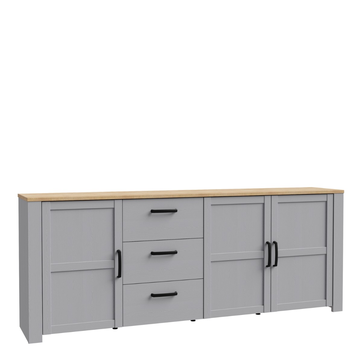 Karen Riviera Oak Top 3 Door Large Sideboard with 3 Drawers - Grey - Rosalind Collection