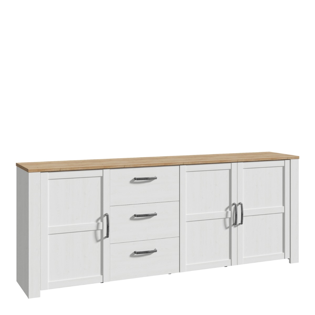 Karen Riviera Oak Top 3 Door Large Sideboard with 3 Drawers - White - Rosalind Collection