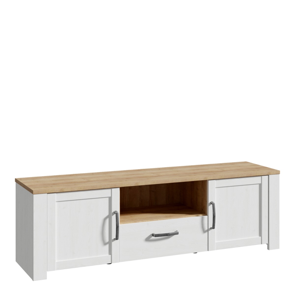 Karen Riviera Oak Top 2 Door TV Unit with Drawer - White - Rosalind Collection