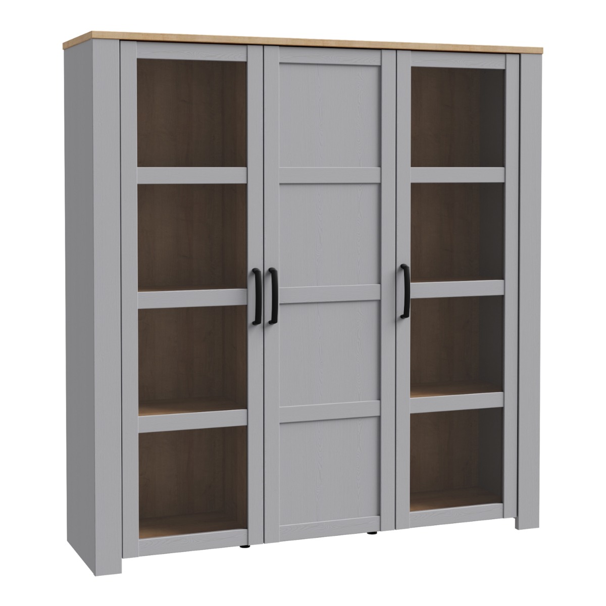 Karen Riviera Oak Top 3 Door Large Display Cabinet - Grey - Rosalind Collection