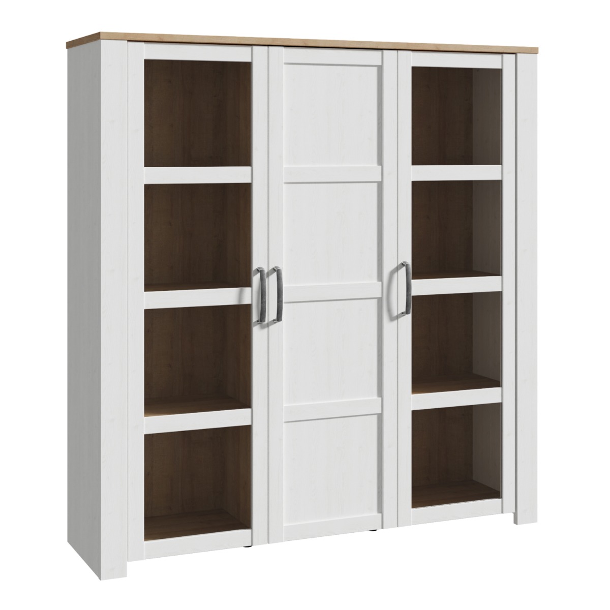 Karen Riviera Oak Top 3 Door Large Display Cabinet - White - Rosalind Collection