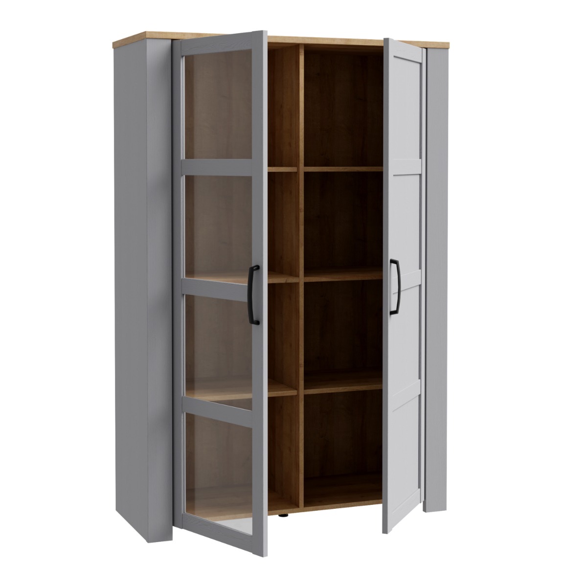 Karen Riviera Oak Top 2 Door Display Cabinet - Grey - Rosalind Collection