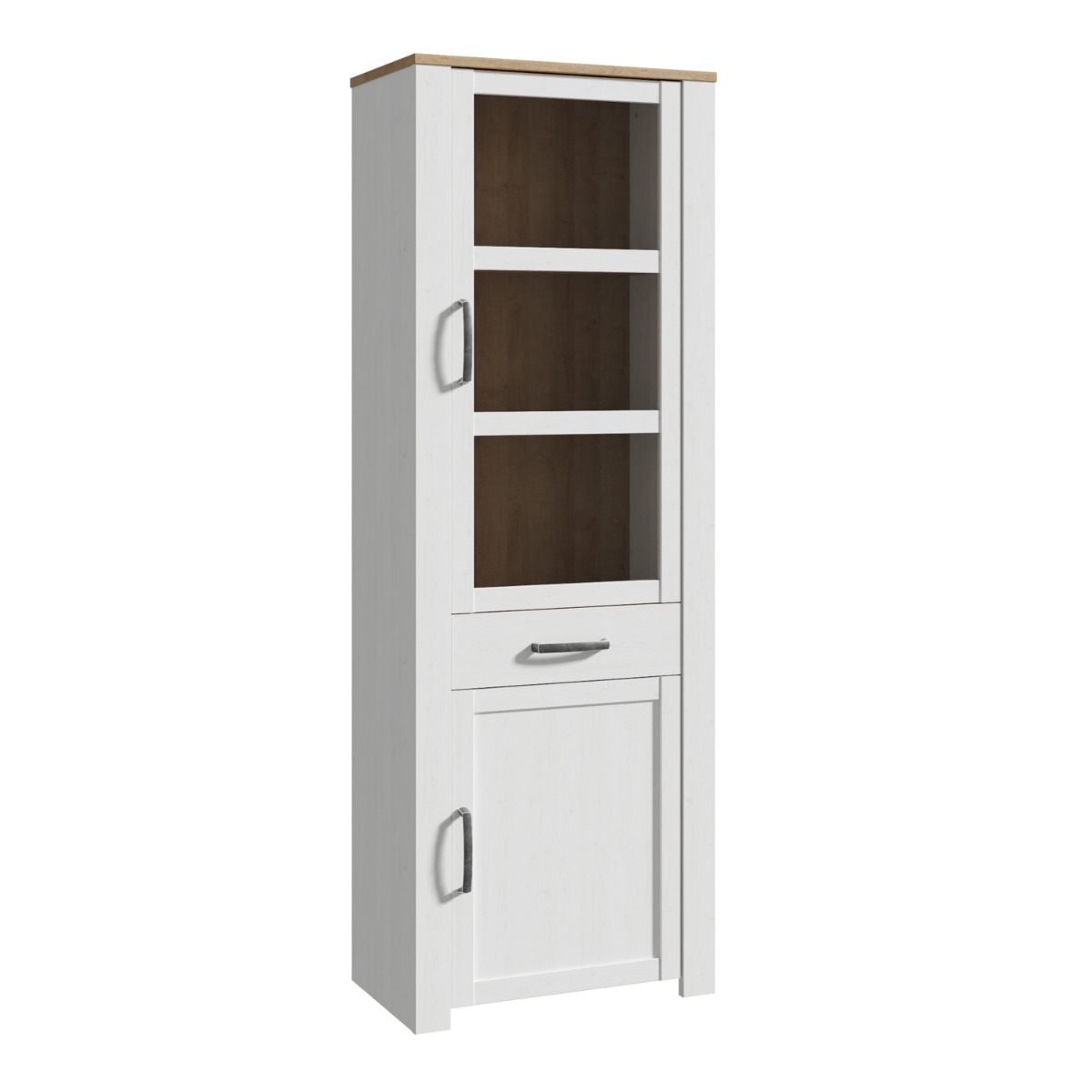 Karen Riviera Oak 2 Door Narrow Display Cabinet with Drawer - White - Rosalind Collection