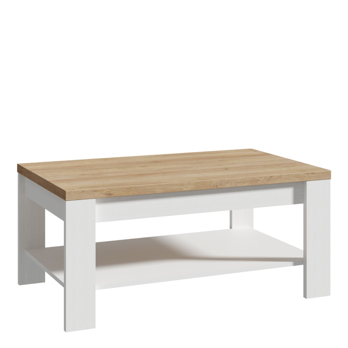 Karen Riviera Oak Top Coffee Table with Open Shelf - White - Rosalind Collection