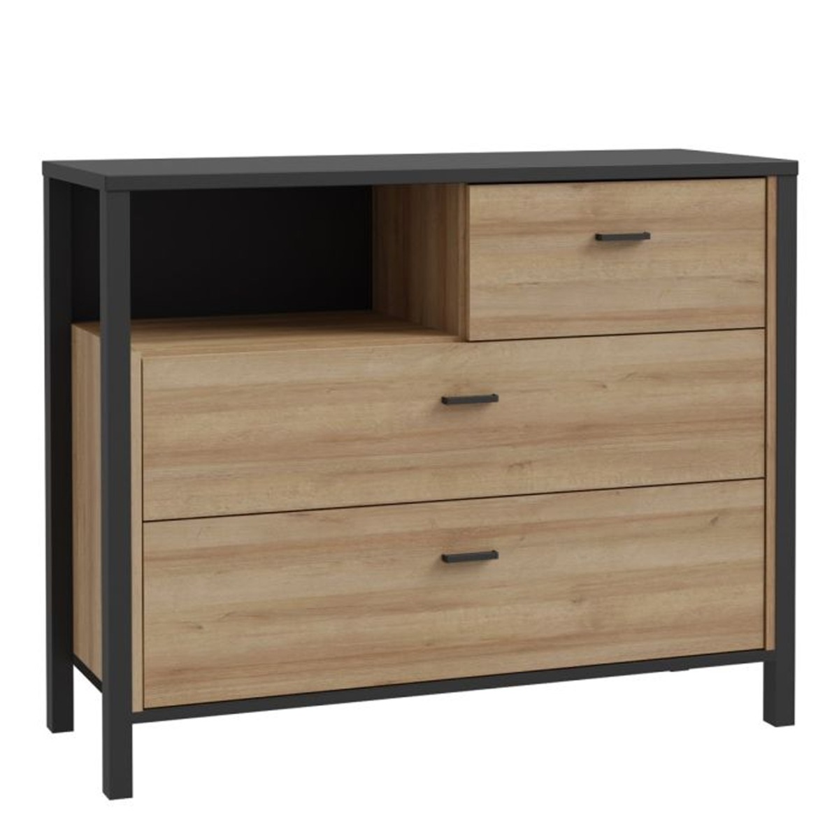 HUNTLY Oak Finish Chest of Drawers - Medium-sized, 3 Drawers - Rosalind Collection
