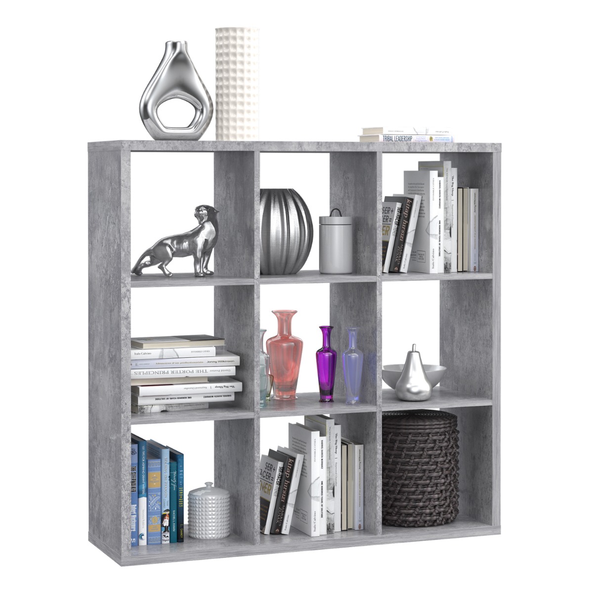 Phillips Square Shaped 9 Open Cube Storage Unit - Concrete Grey - Rosalind Collection
