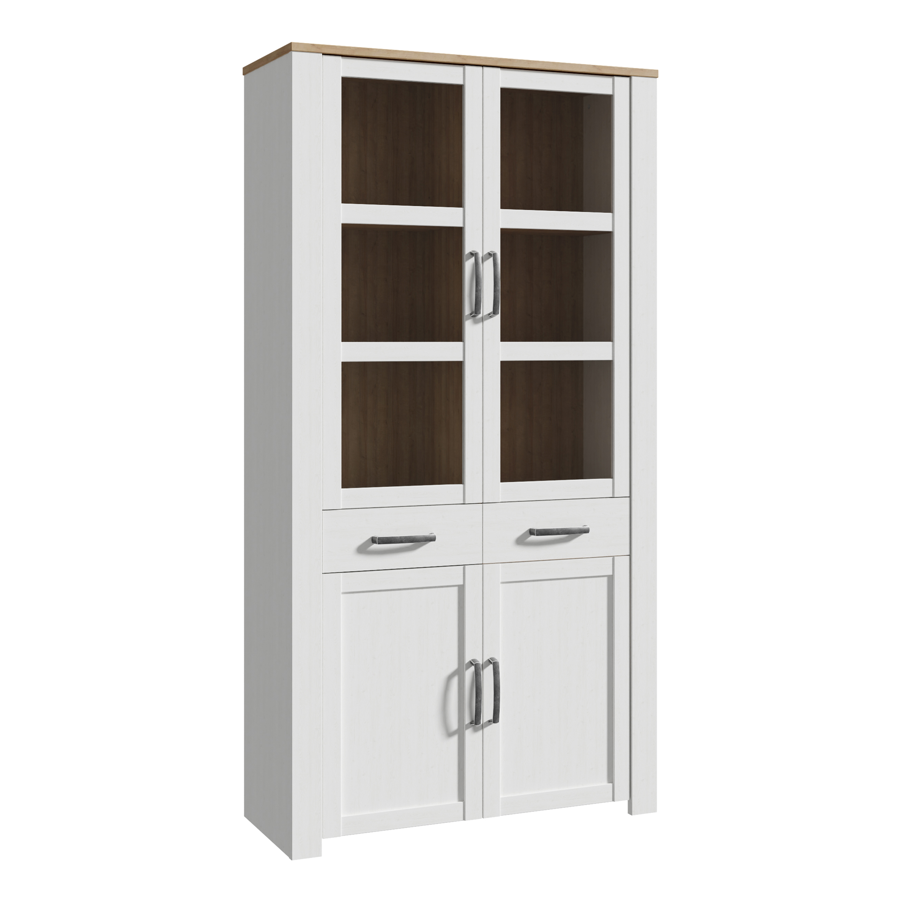 BUENOS Display Cabinet 4 Door 1 Drawer in Oak/White - Rosalind Collection