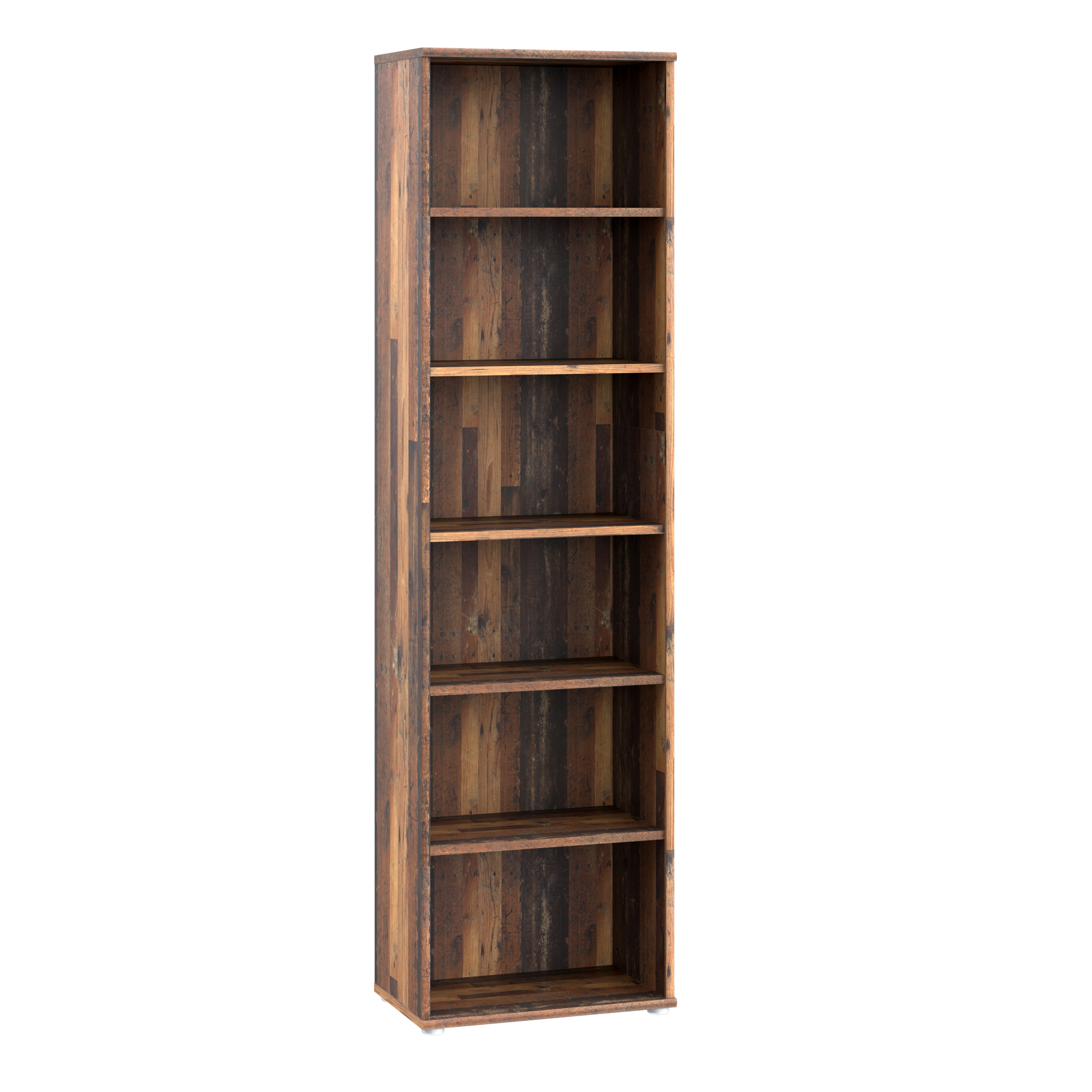 Emna Narrow 5 Shelf Bookcase in Vintage Oak - Rosalind Collection
