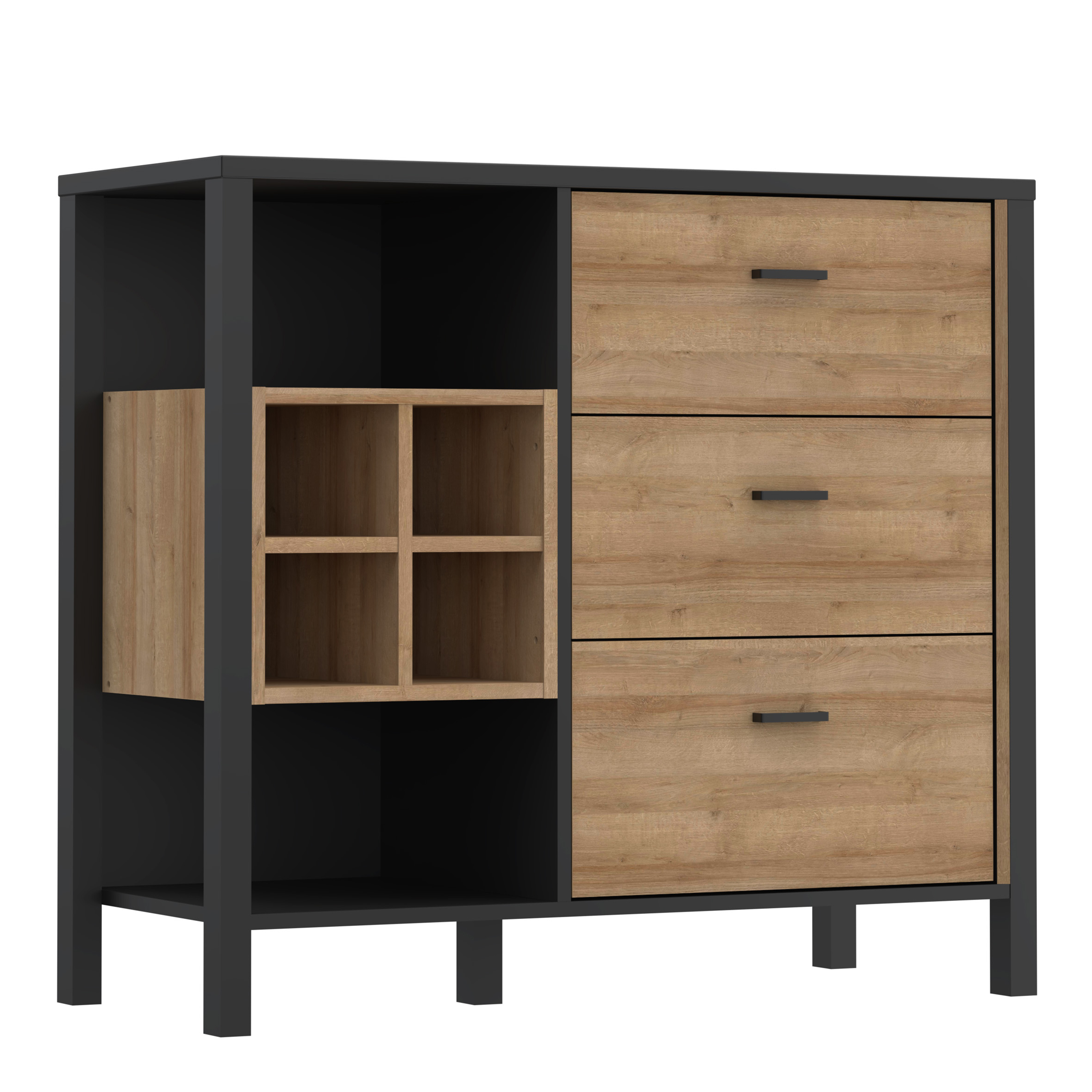 HUNTLY Black Chest of Drawers - Medium-sized, 3 Drawers - Rosalind Collection